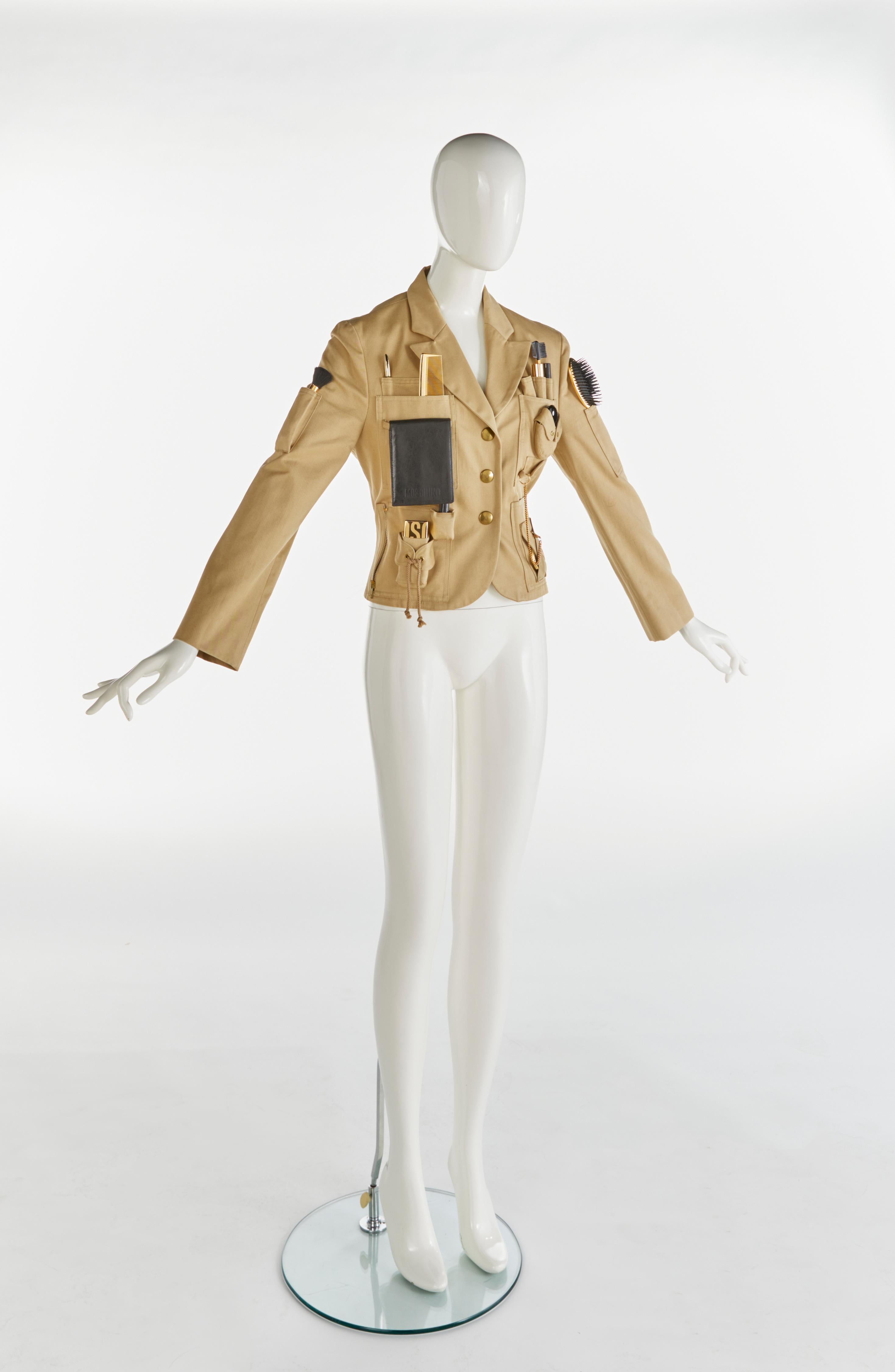 Rare Original 1991 Moschino Couture Runway Survival Jacket with Tools In Good Condition For Sale In Baar, CH