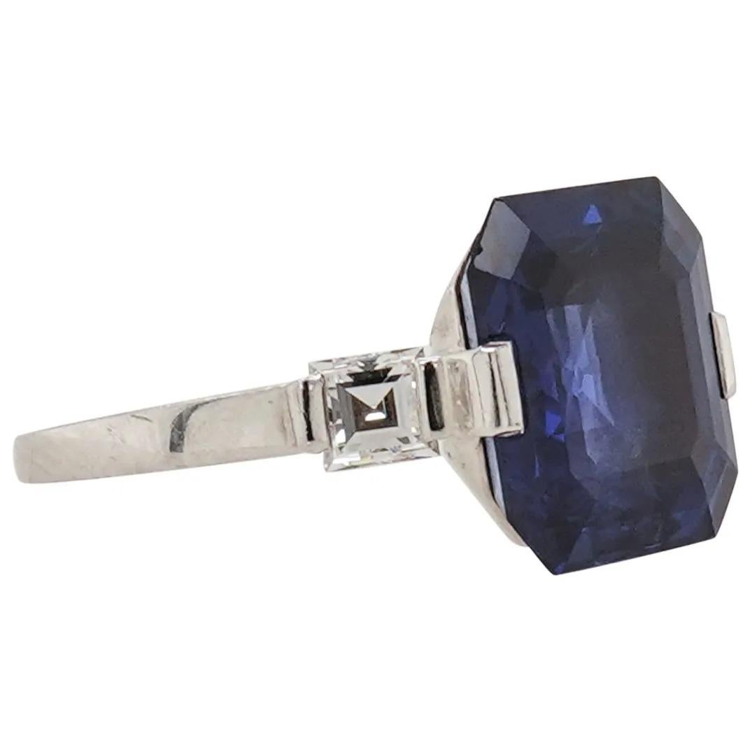 The Following Item we are offering is a Rare Important Estate Radiant Large Rare Fancy Certified Natural Burmese Blue Sapphire and Diamond GRAFF Platinum Ring. Ring is comprised of a Rare Gorgeous Large Blue Sapphire surrounded by 2 Trillion