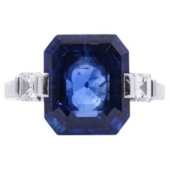 Rare bague d'origine en diamants et saphir bleu birman naturel de 6,50 carats