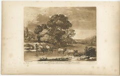 Rare Original Antique Engraving of a Landscape with Cattle in England, 1775
