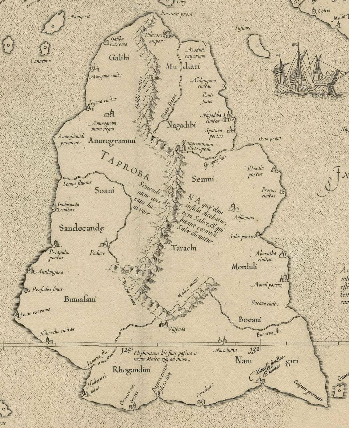 Rare Original Antique Ptolemy Map of Ceylon, Present Day Sri Lanka
