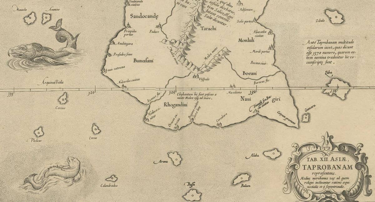 Rare Original Antique Ptolemy Map of Ceylon, Present Day Sri Lanka