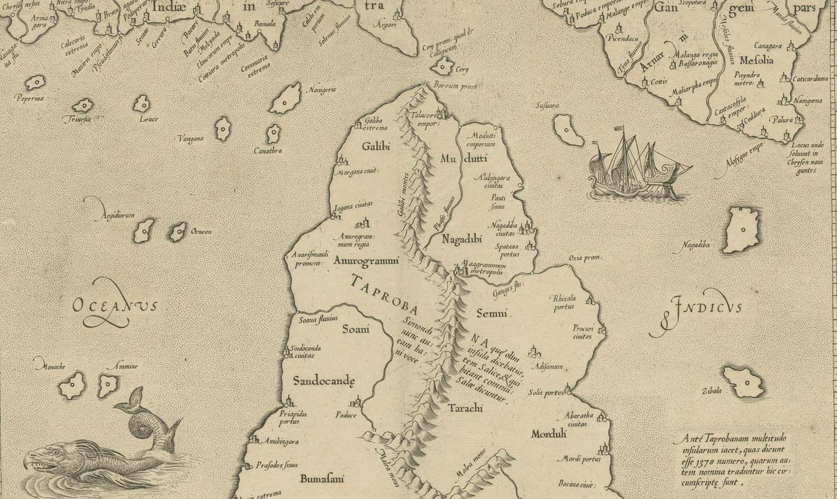 Rare Original Antique Ptolemy Map of Ceylon, Present Day Sri Lanka
