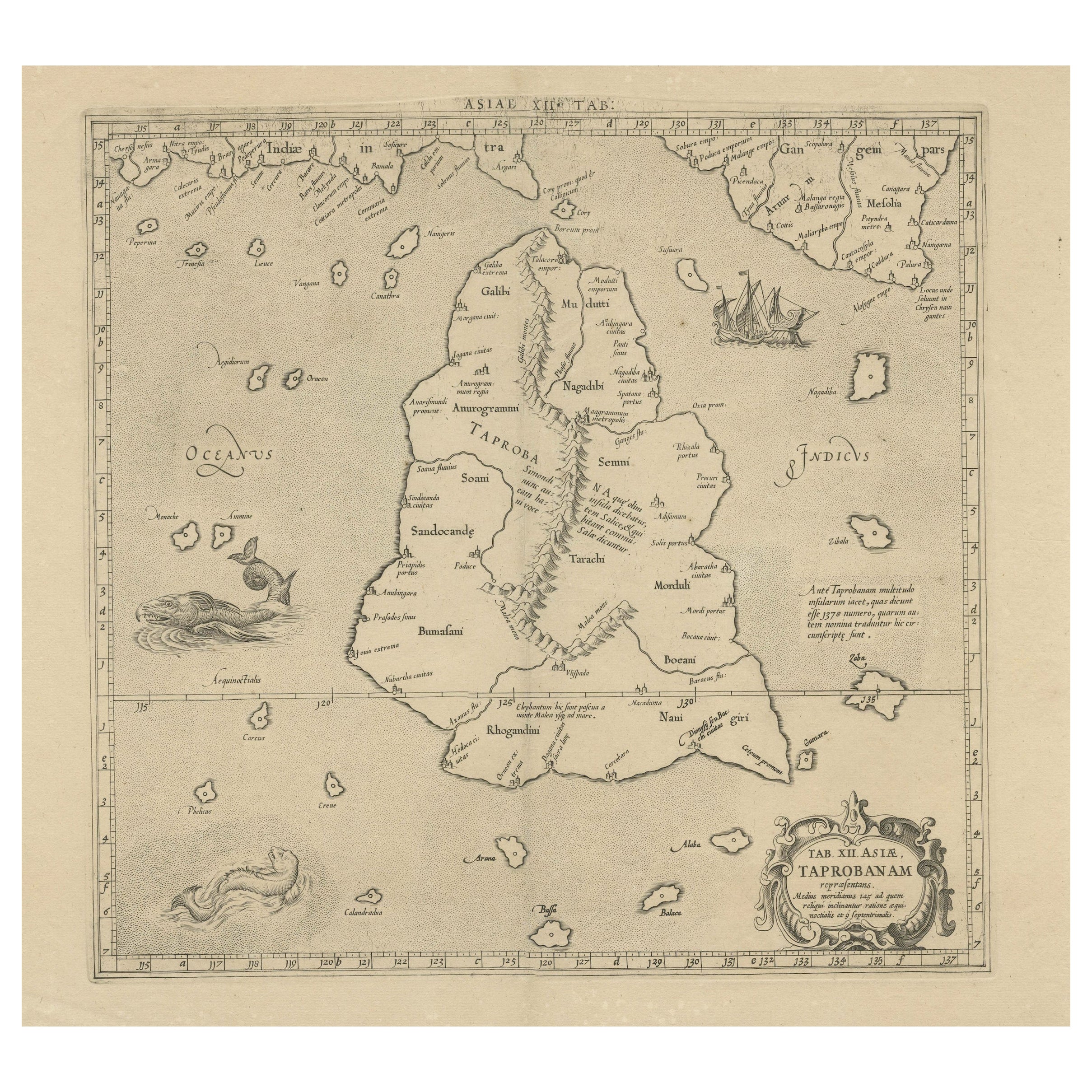 Rare carte originale ancienne et ancienne de Ptolemy de Ceylan, présent jour Sri Lanka