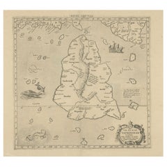 Rare carte originale ancienne et ancienne de Ptolemy de Ceylan, présent jour Sri Lanka