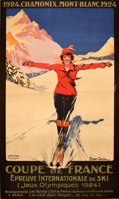 Rare Original Antique Sports Poster Chamonix 1924 Winter Olympic Games Soubie