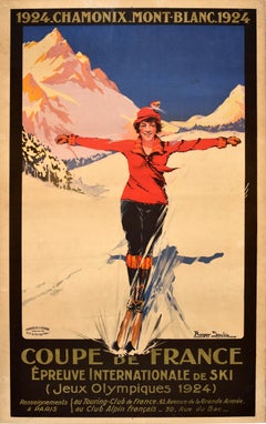 Rare Original Antique Sports Poster Chamonix 1924 Winter Olympic Games Soubie