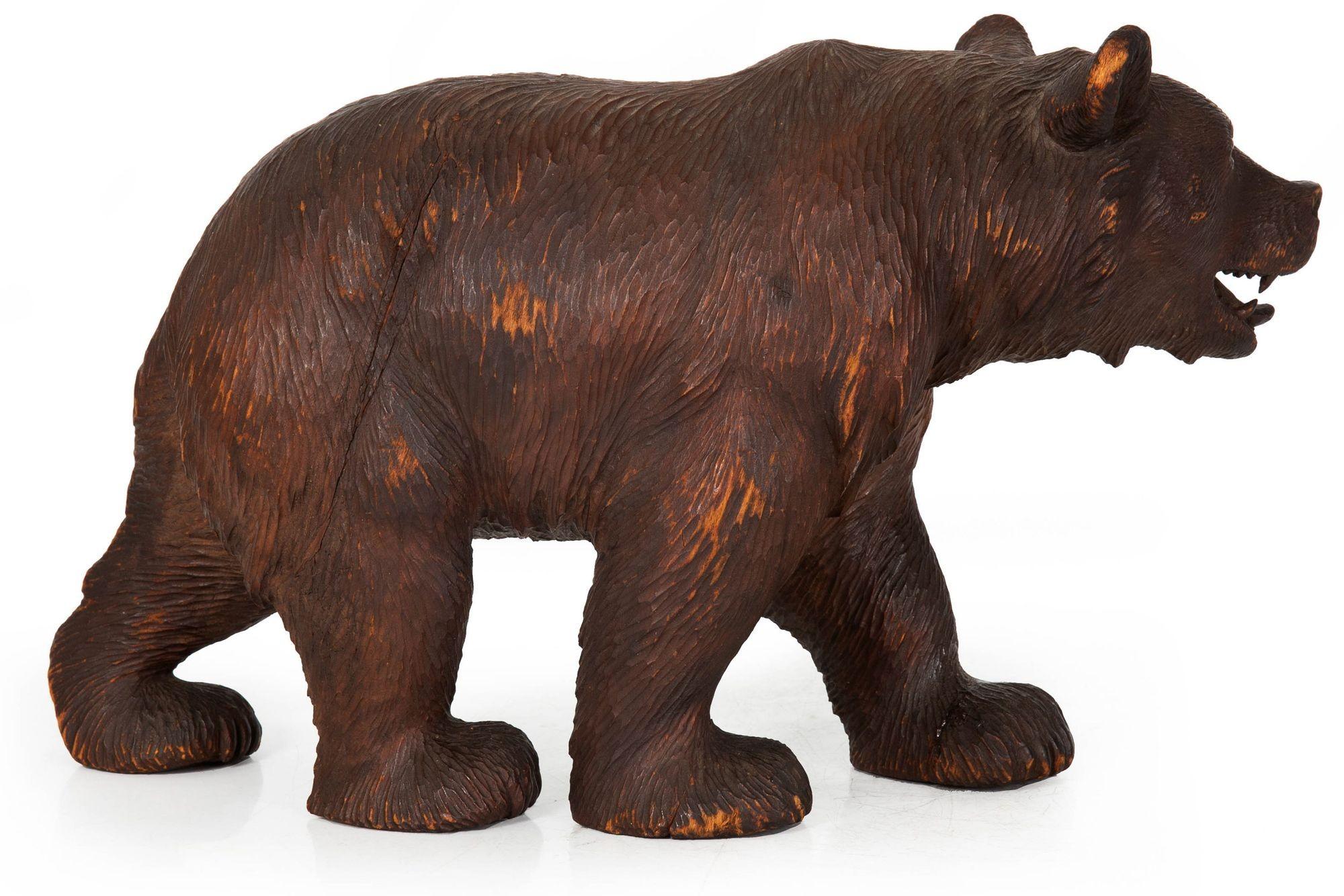 20th Century Rare Original Antique Swiss Carved Black Forest “Walking Bear” ca. 1920 For Sale