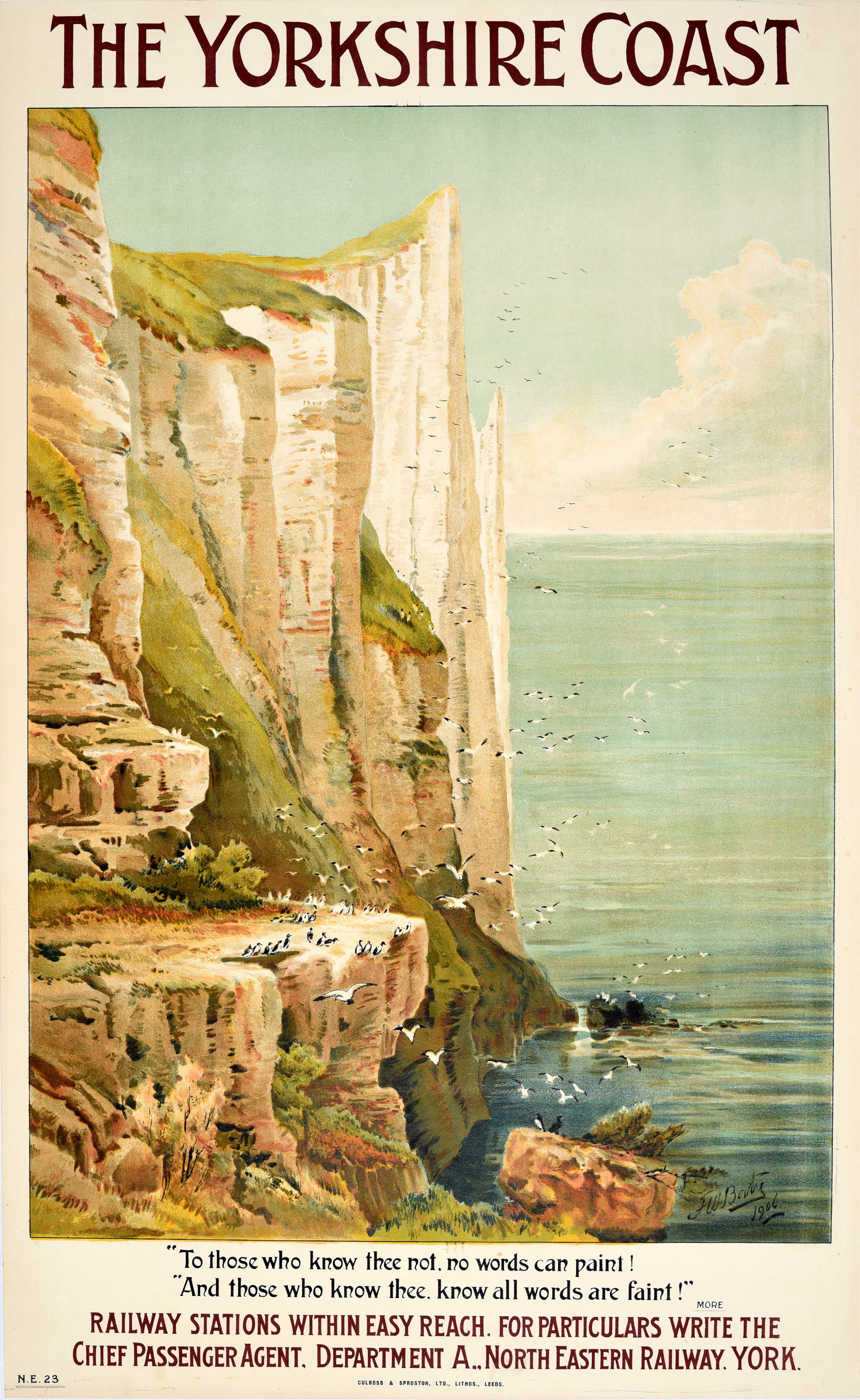 Seltenes originales antikes Reiseplakat Yorkshire Coast North Eastern Railway Beute