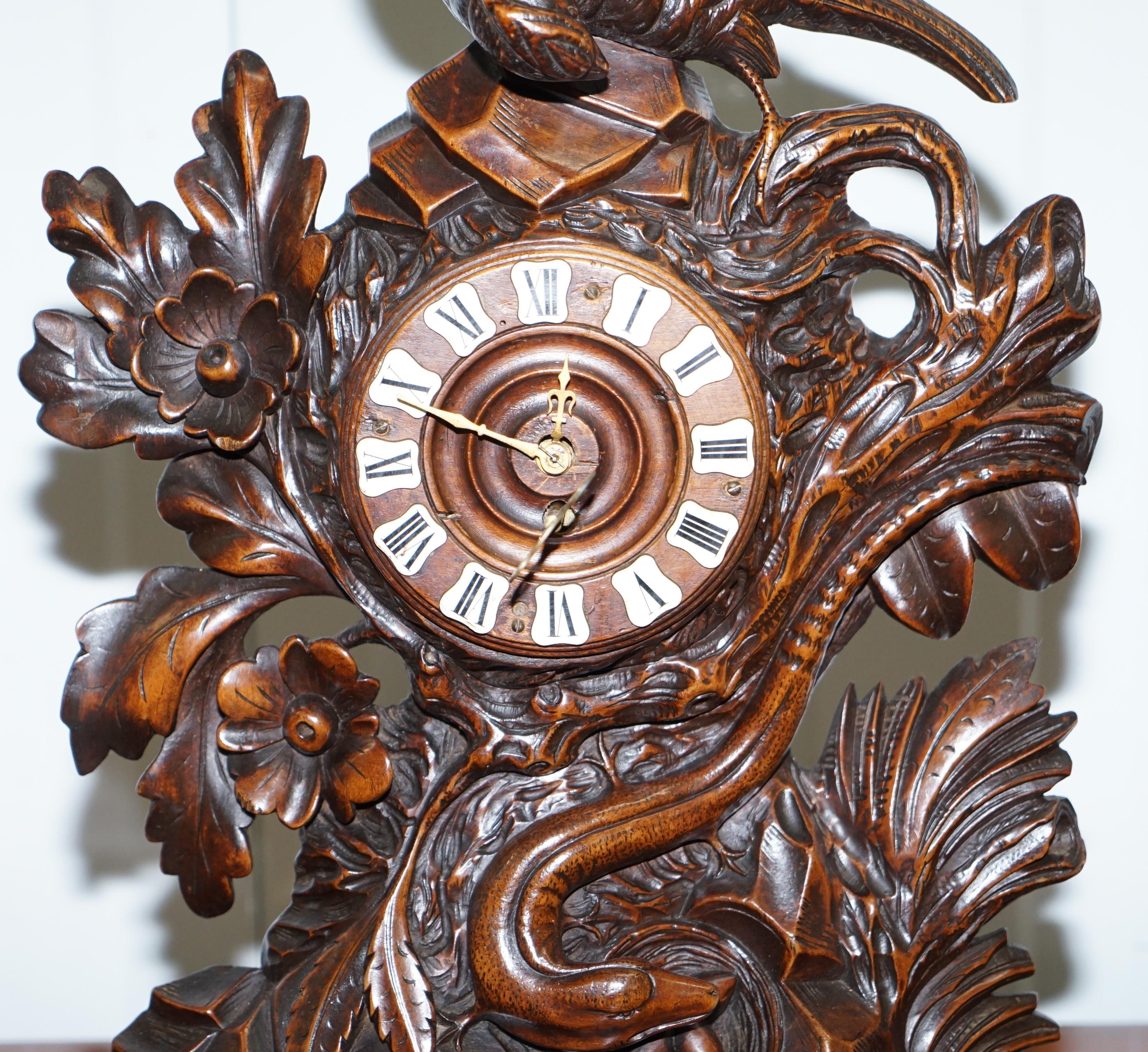 German Rare Original Black Forest Linden Wood Clock Garniture Set Original Candlesticks