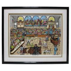 Seltener Original Charles Fazzino New Yorker Courtroom mit wunderschönem schwarzem Original-Rahmen