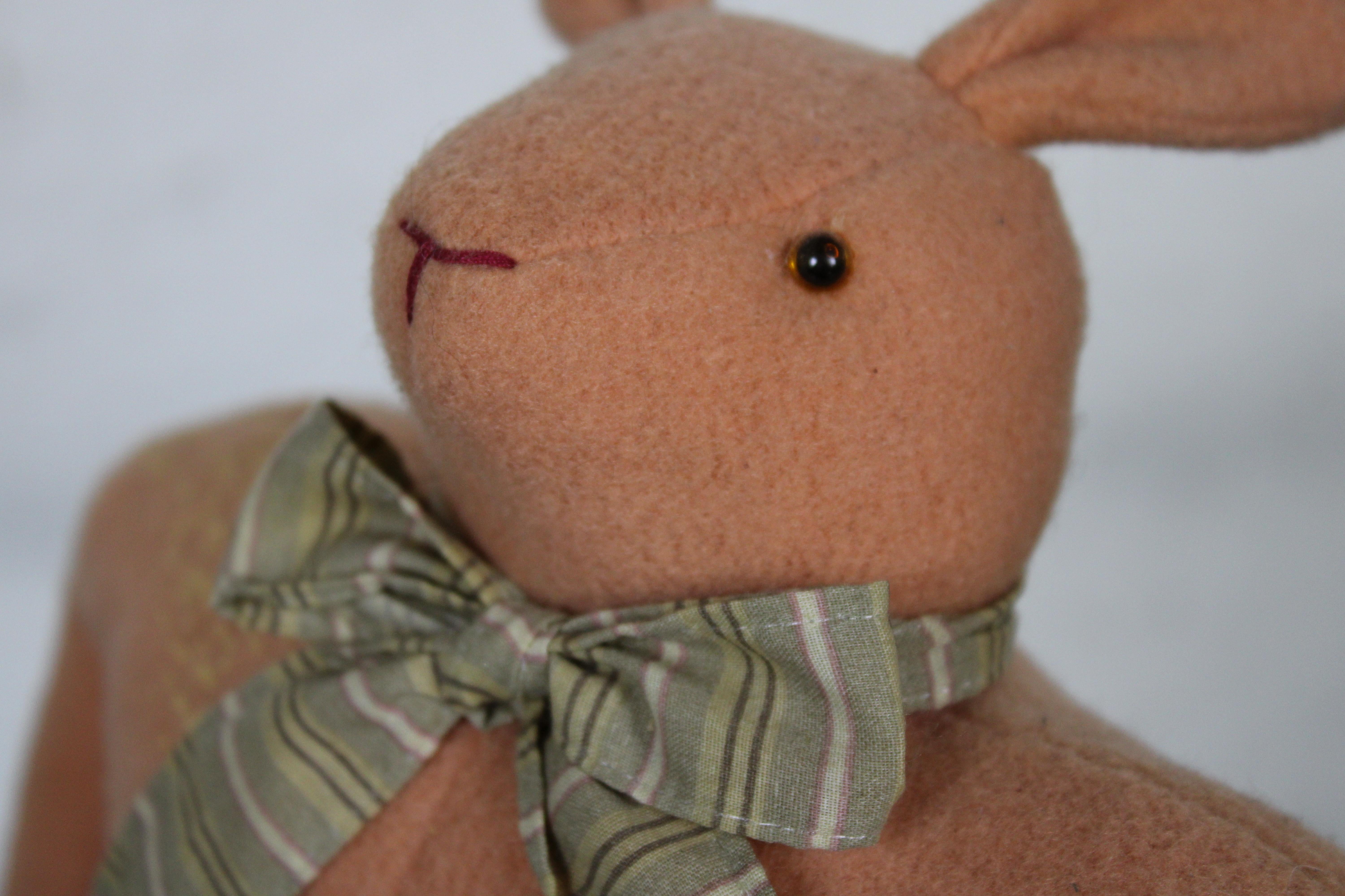 Rare Original Cody Foster Folk Art Pink Wool Rabbit Easter Bunny Doll Strawberry For Sale 4