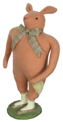 Rare Original Cody Foster Folk Art Pink Wool Rabbit Easter Bunny Doll Strawberry
