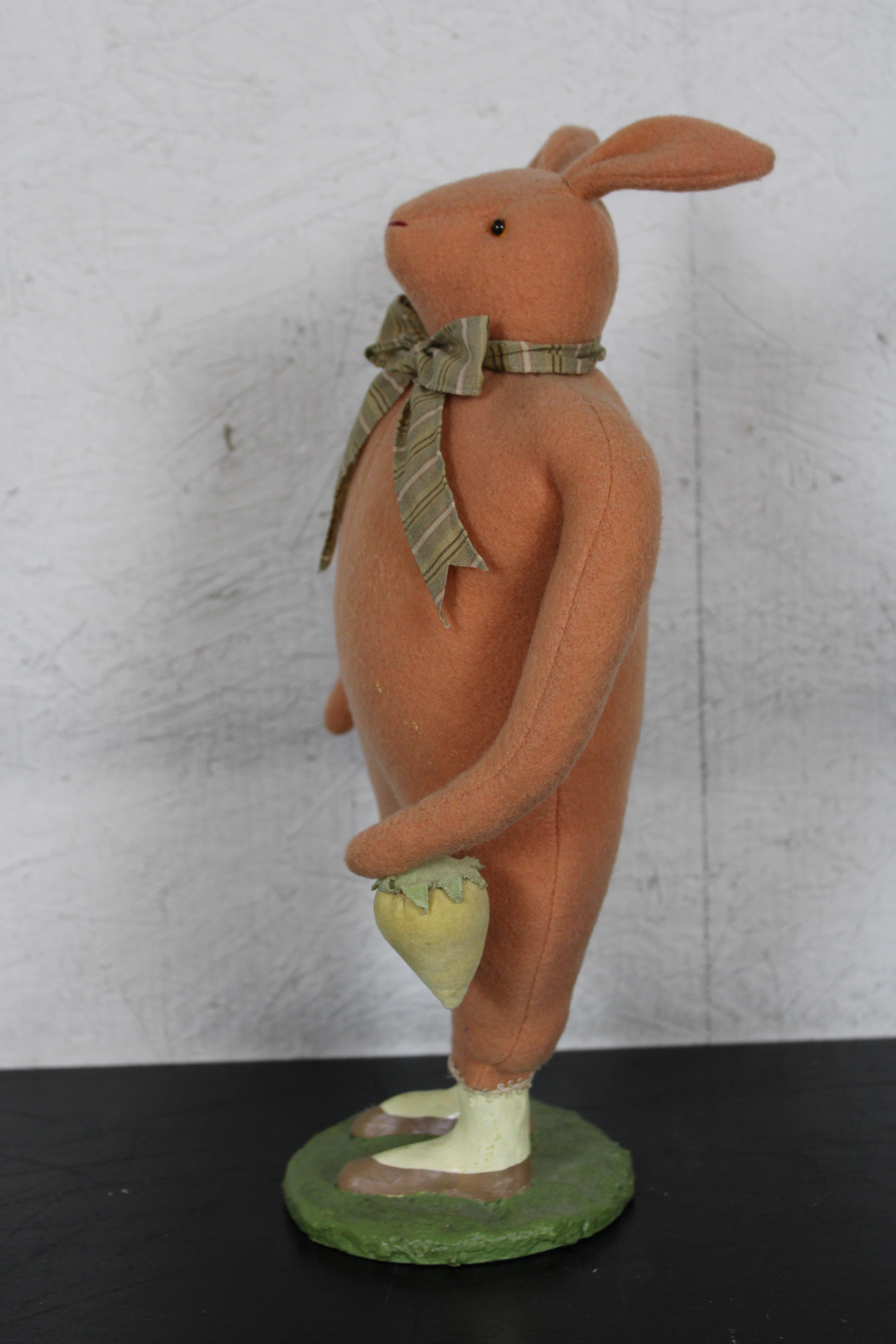 Rare Original Cody Foster Folk Art Pink Wool Rabbit Easter Bunny Doll Strawberry In Good Condition For Sale In Dayton, OH