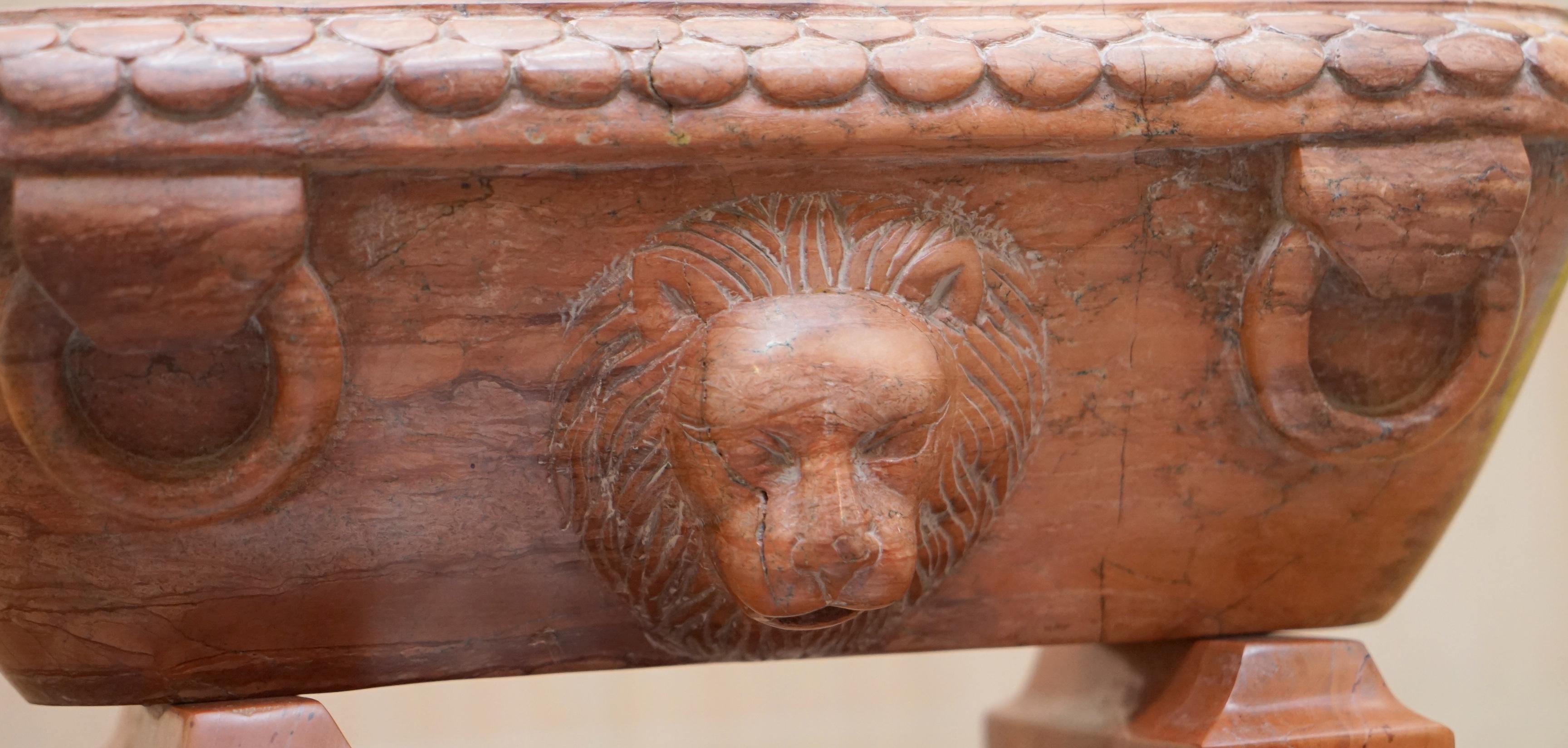 Hand-Carved Rare Original Early 19th Century Roman Grand Tour Rosso Antico Marble Lion Bath For Sale