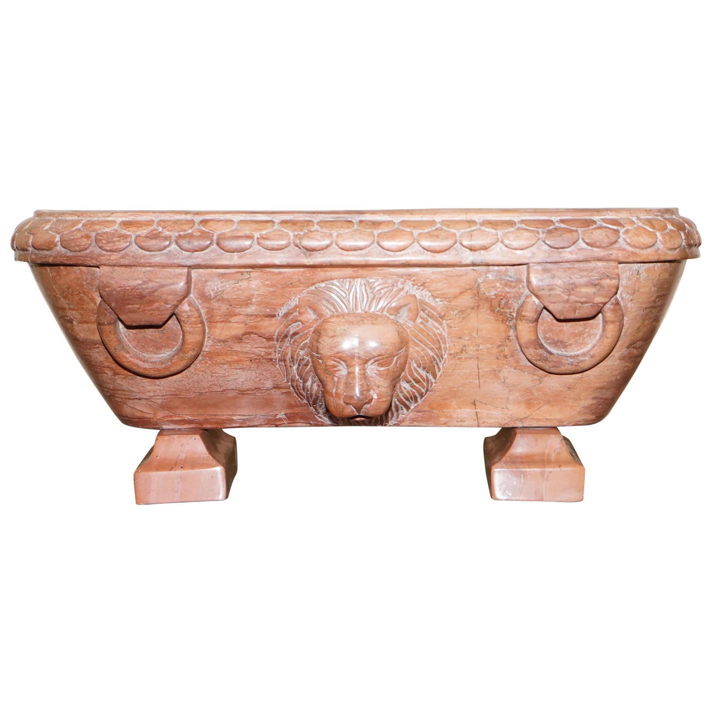 Rare Original Early 19th Century Roman Grand Tour Rosso Antico Marble Lion Bath For Sale