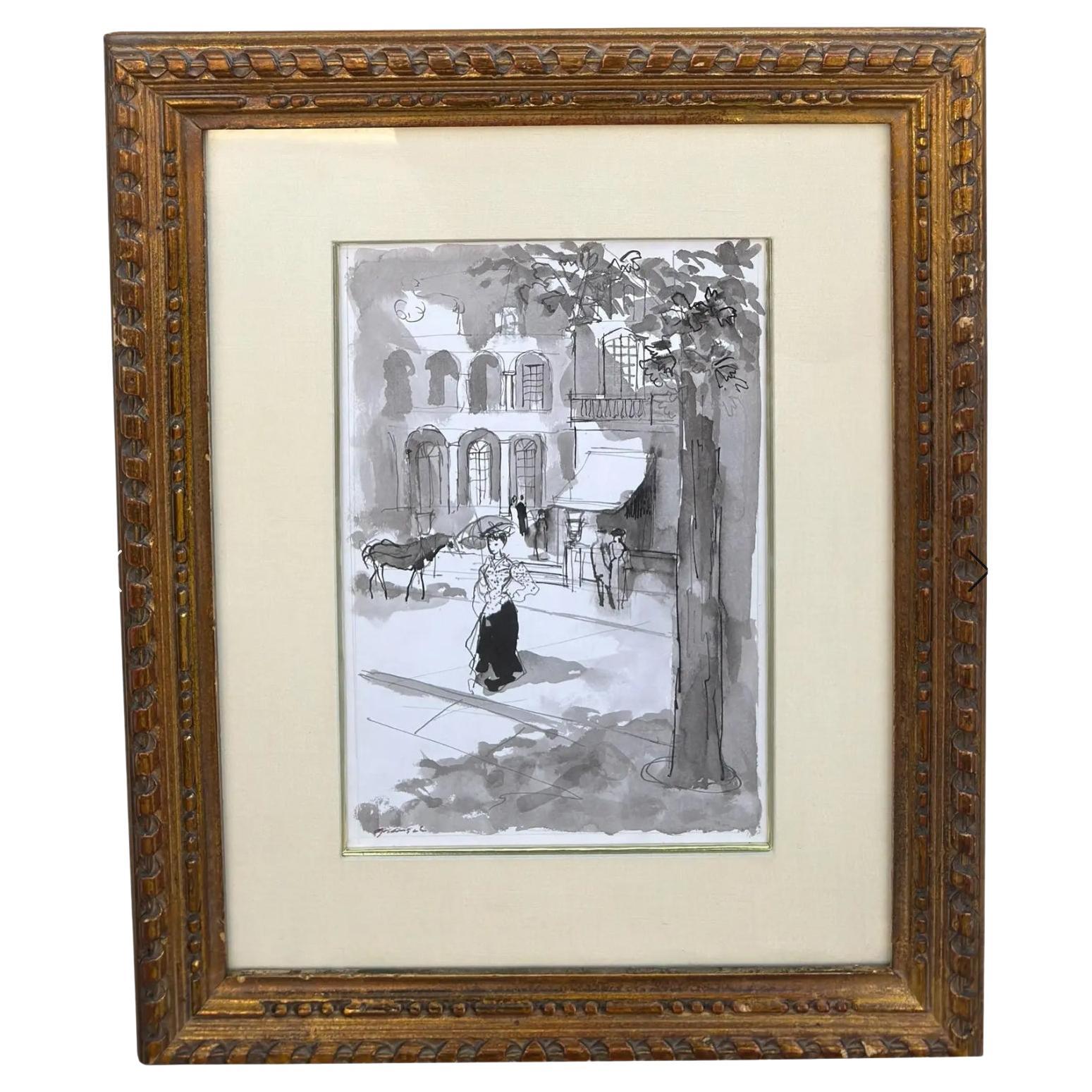 Rare Original Emilio Grau Sala Parisian Street Watercolor Painting