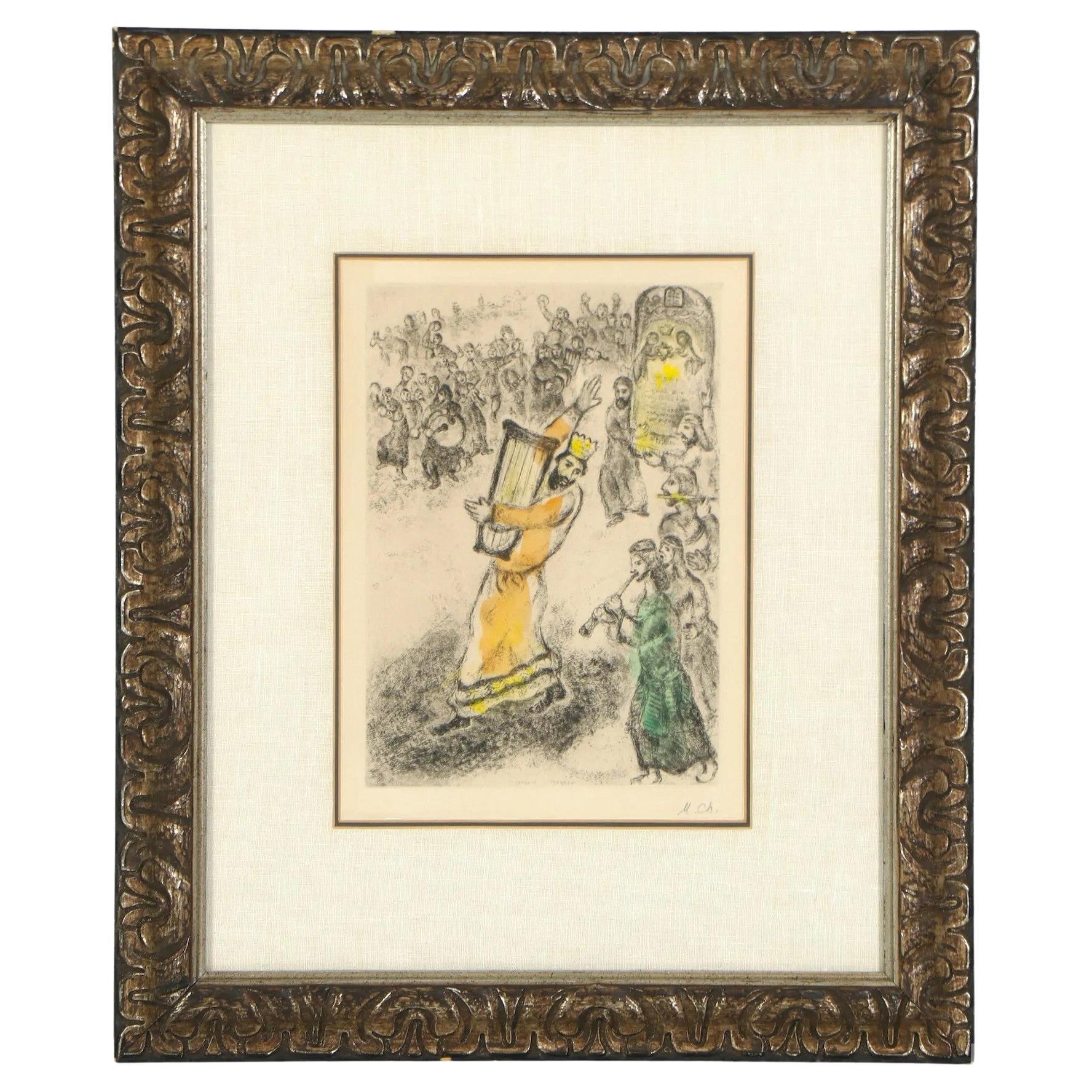Rare Original Framed Handcolored Marc Chagall Etching Carrying Ark Egypt Exodus  For Sale