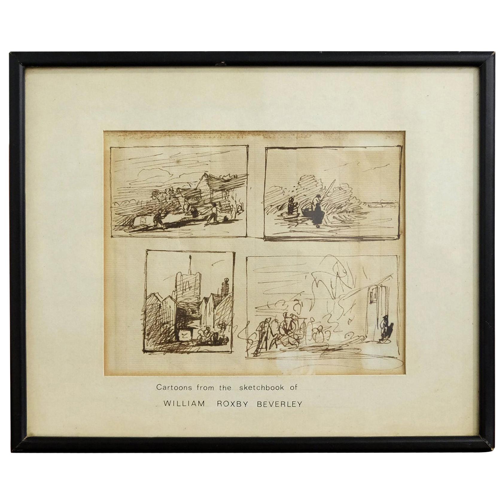 Rare Original Framed Sketches Roxby Beverley 19th Century Theatrical Scene Art For Sale