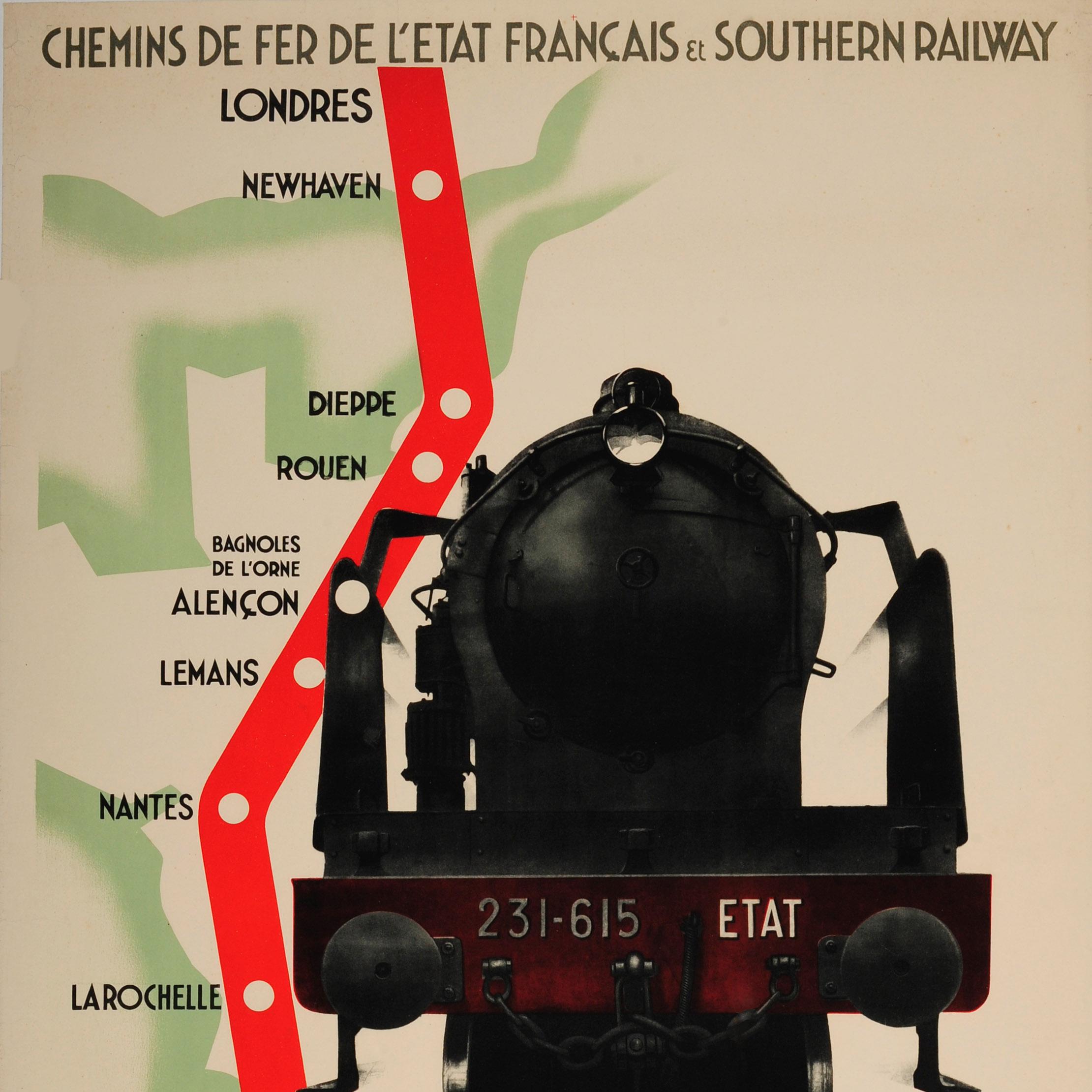 Rare Original French National and Southern Railway Cross Channel Services Poster In Good Condition For Sale In London, GB