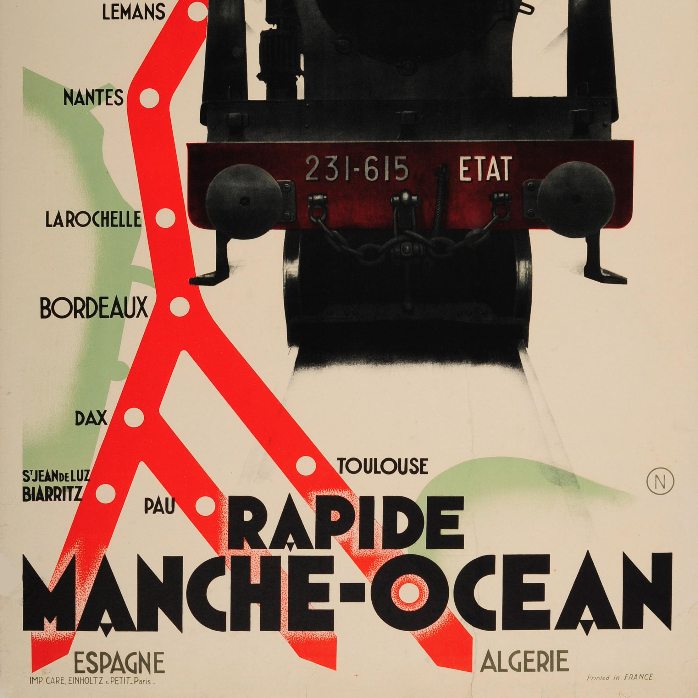 Mid-20th Century Rare Original French National and Southern Railway Cross Channel Services Poster For Sale