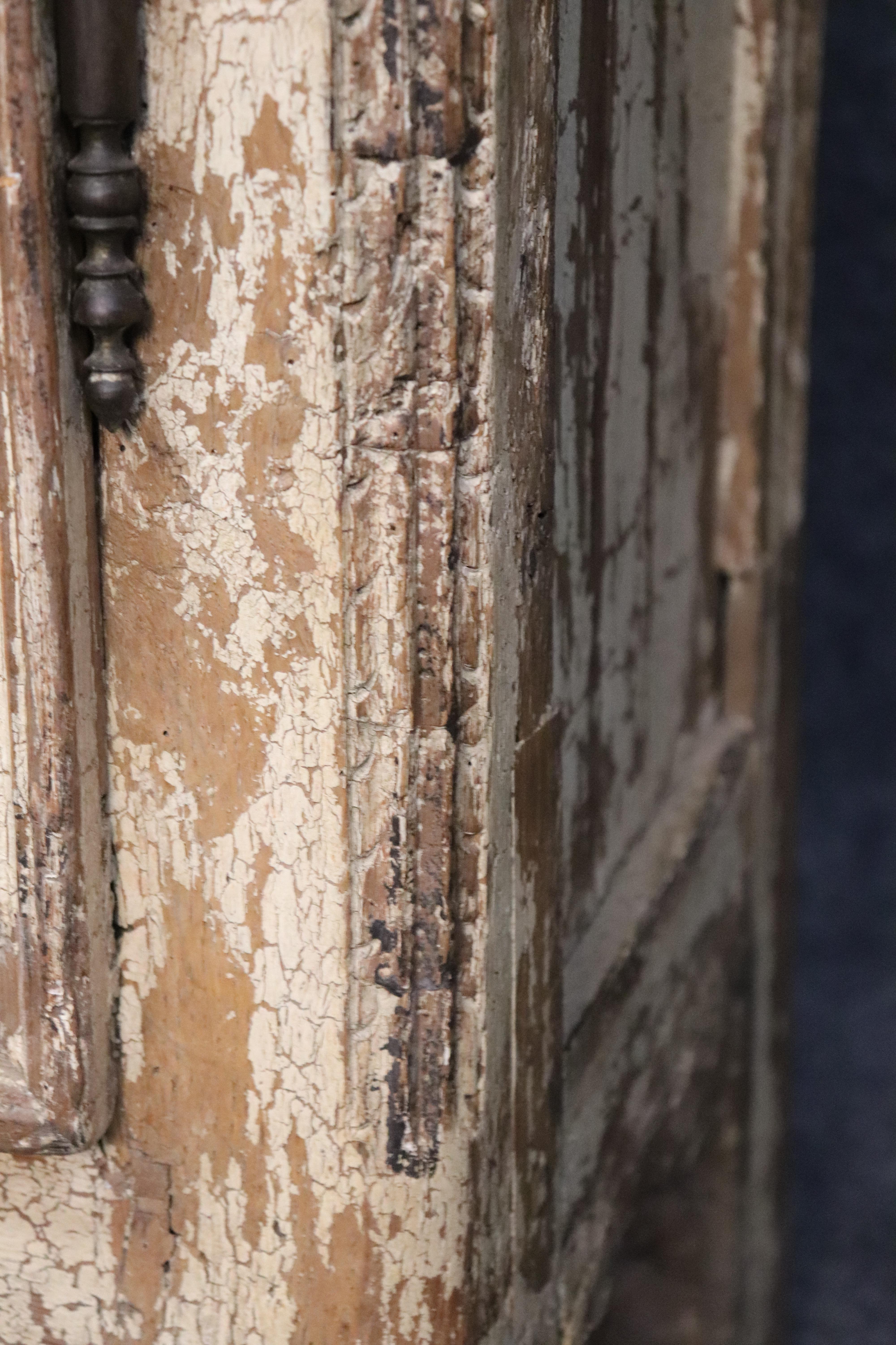 Rare Original French Normandy Chipped Milk-Paint Wedding Marriage Armoire 1800s For Sale 6