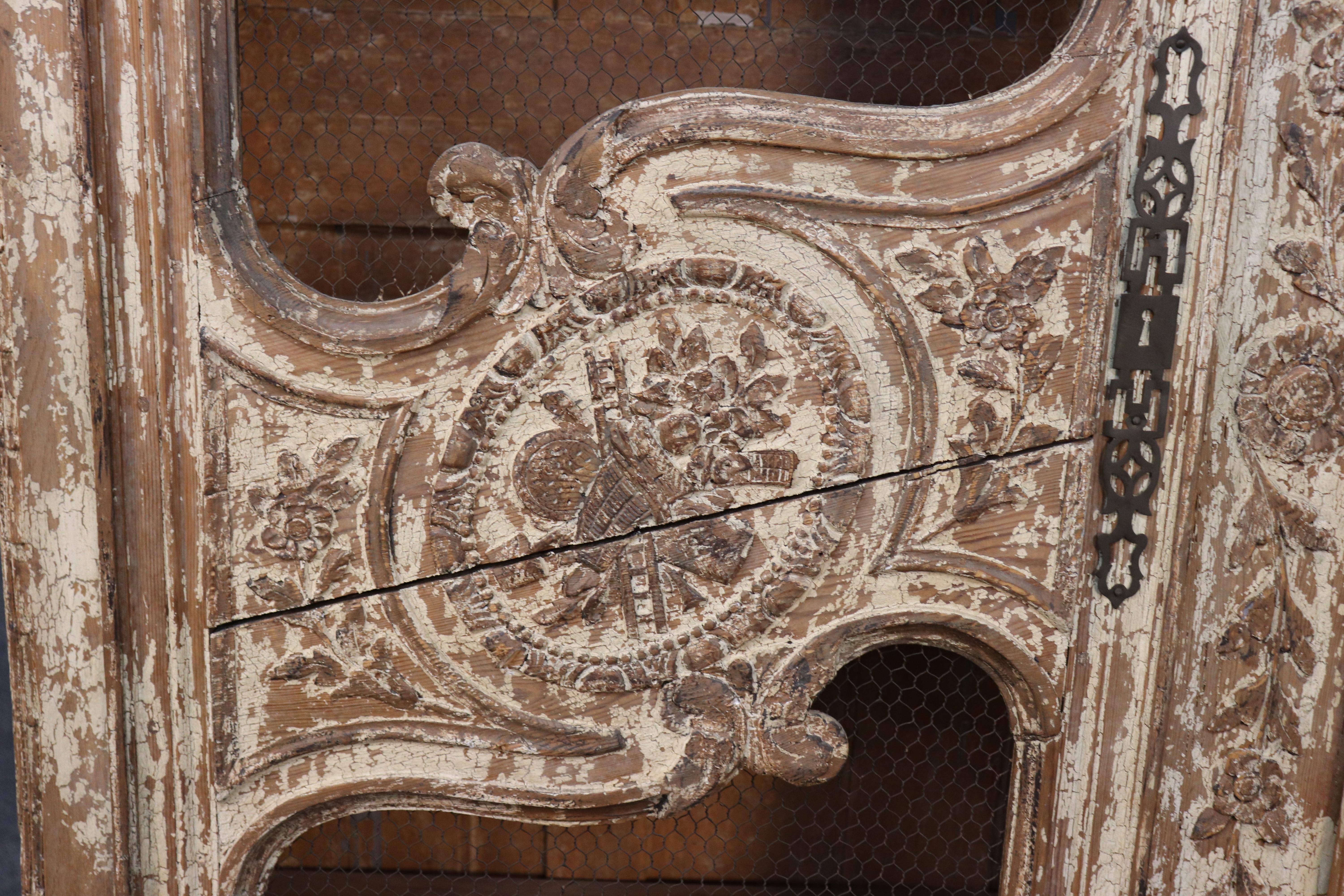 Rare Original French Normandy Chipped Milk-Paint Wedding Marriage Armoire 1800s For Sale 7