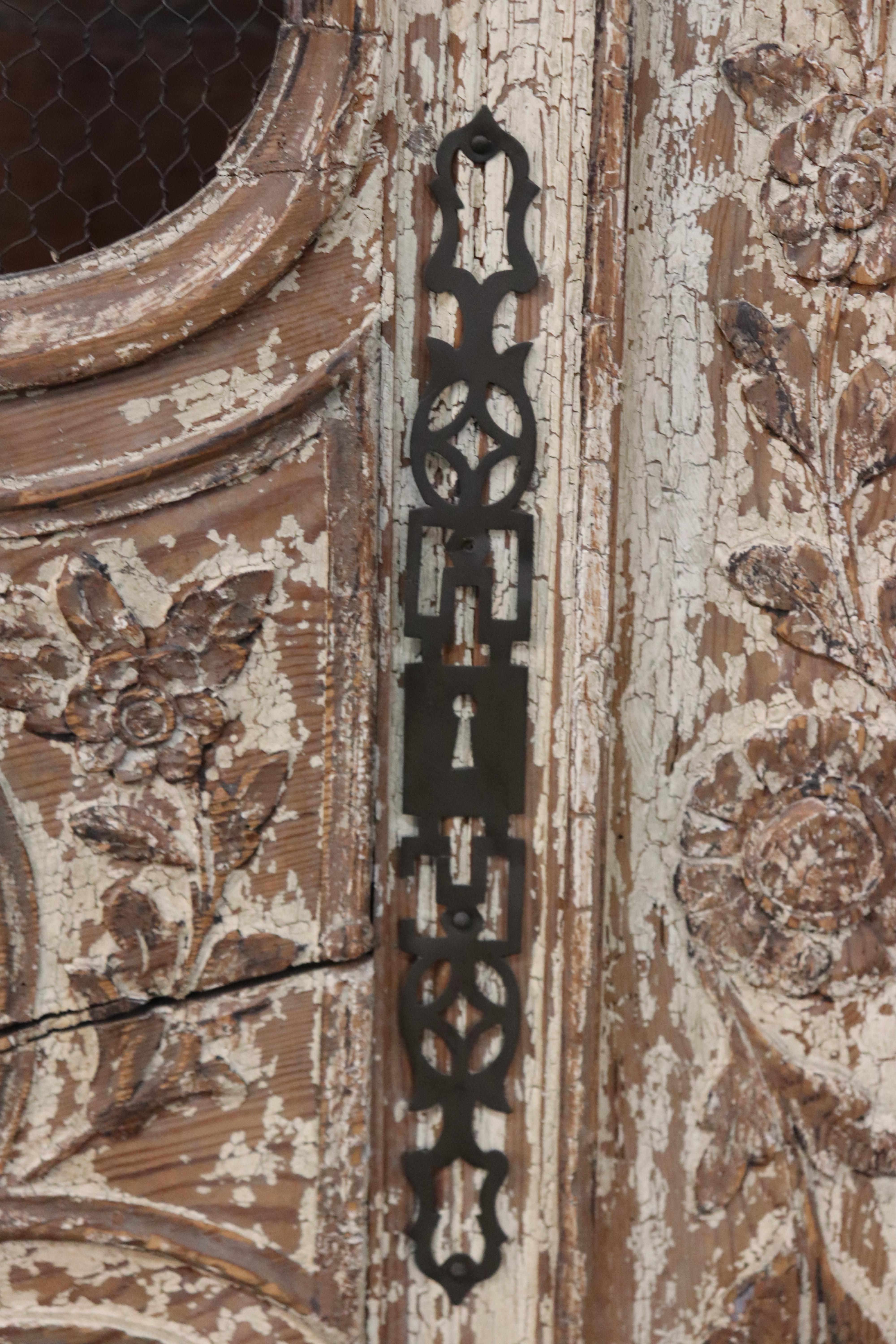 Rare Original French Normandy Chipped Milk-Paint Wedding Marriage Armoire 1800s For Sale 9