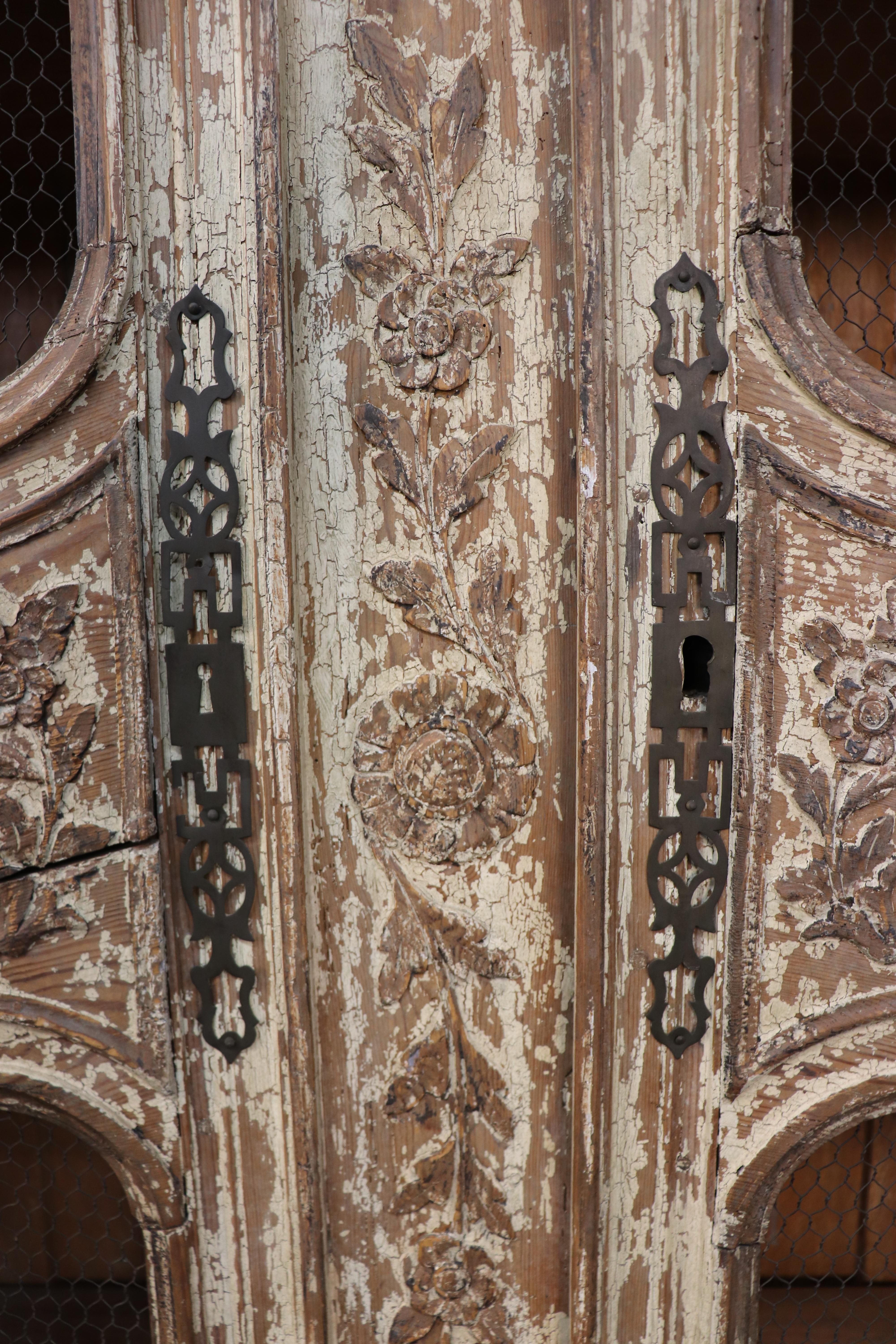 Rare Original French Normandy Chipped Milk-Paint Wedding Marriage Armoire 1800s For Sale 10