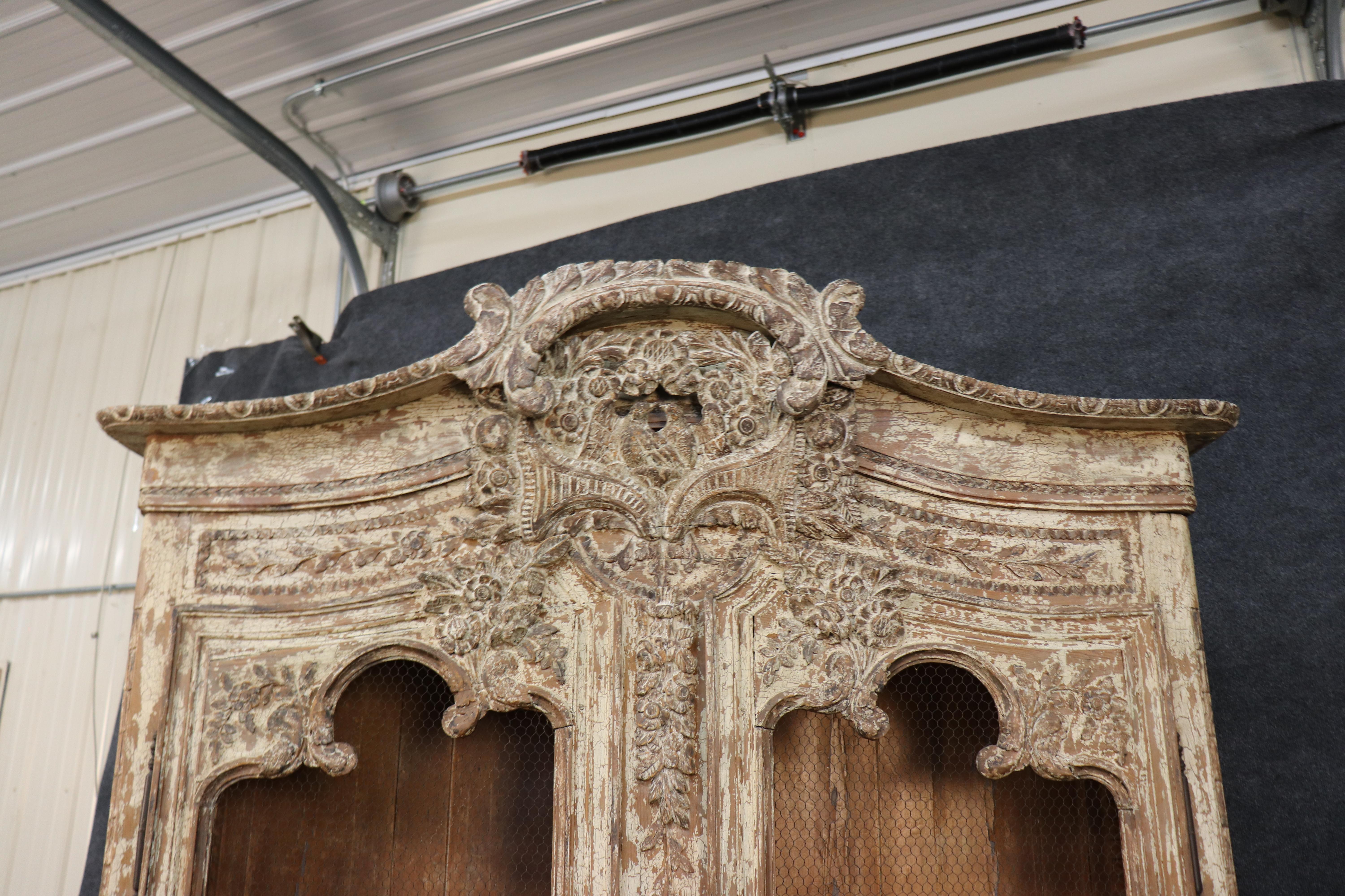 Early 19th Century Rare Original French Normandy Chipped Milk-Paint Wedding Marriage Armoire 1800s For Sale