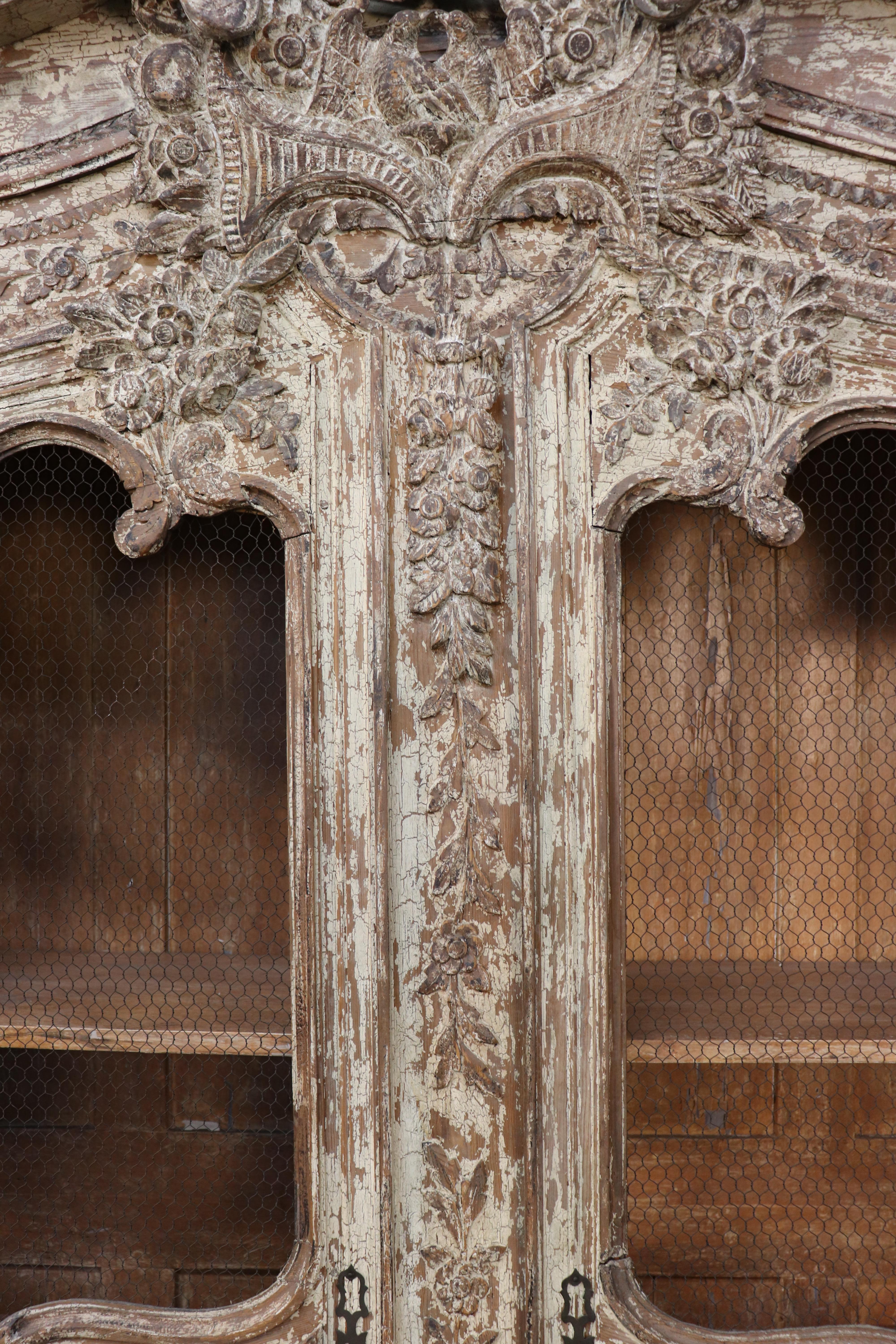 Wire Rare Original French Normandy Chipped Milk-Paint Wedding Marriage Armoire 1800s For Sale