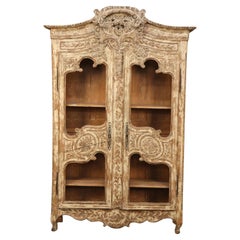 Rare armoire d'origine de mariage en Normandie peinte à la lait, années 1800