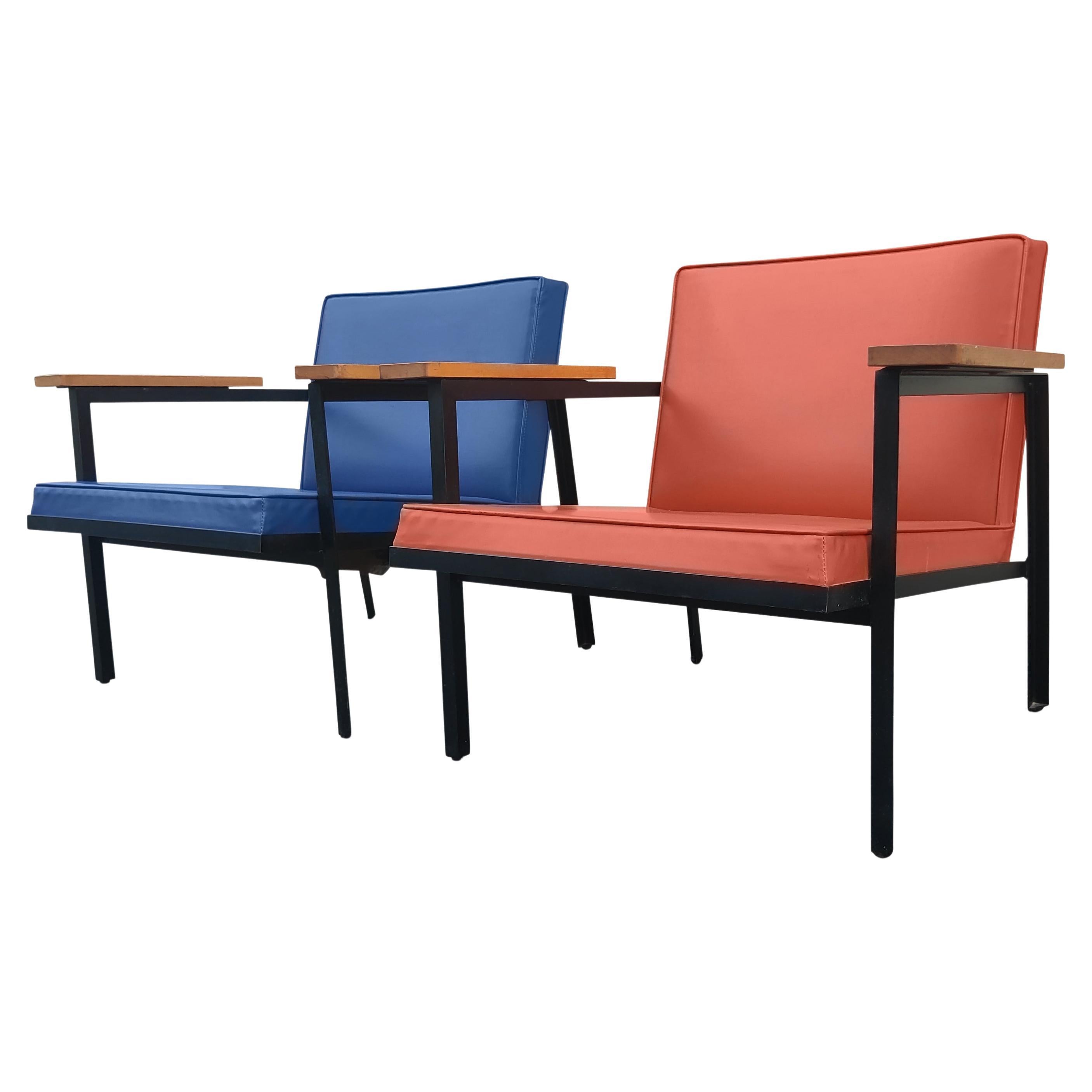 Rare & Original George Nelson Steel Frame Lounge Chairs Pair Herman Miller 1950s