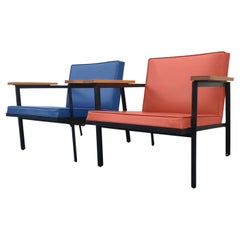 Rare & Original George Nelson Steel Frame Lounge Chairs Pair Herman Miller 1950s