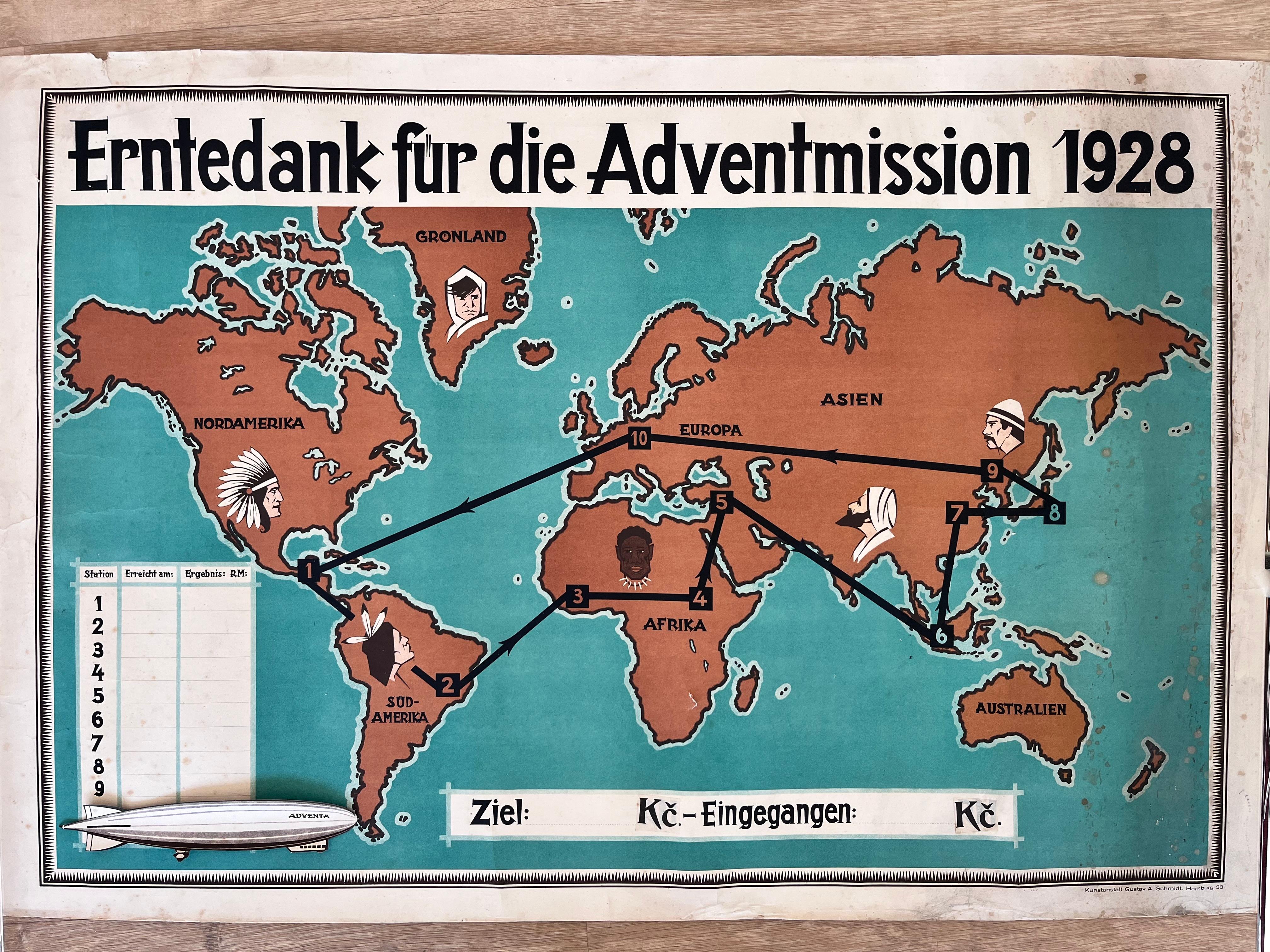 - 1920s, Germany
- original, no reprint
- shows travelling possibilities around the world 
- marked
- includes paper airship
- for the condition see the photos
jr