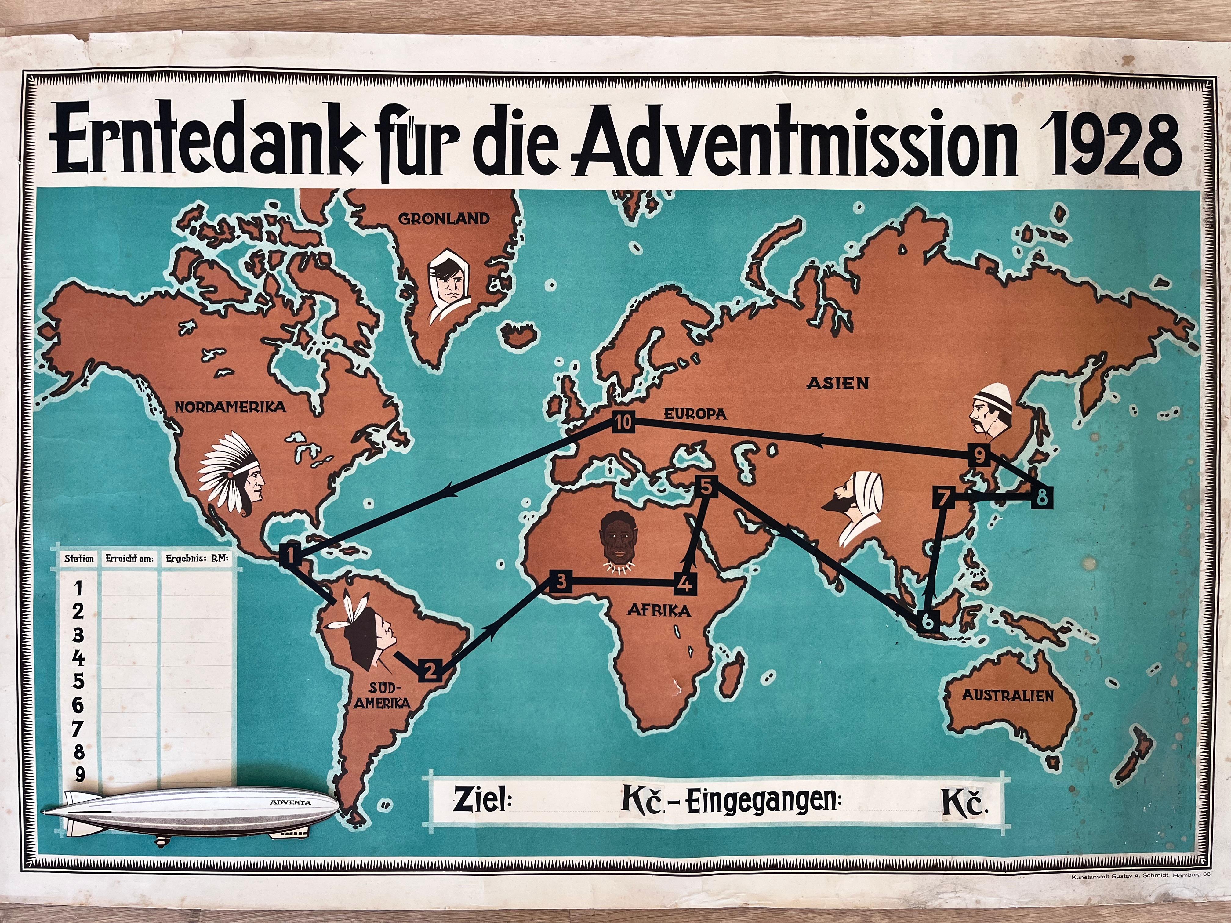 Art Deco RARE !!! Original german airship travel poster - 1930s For Sale