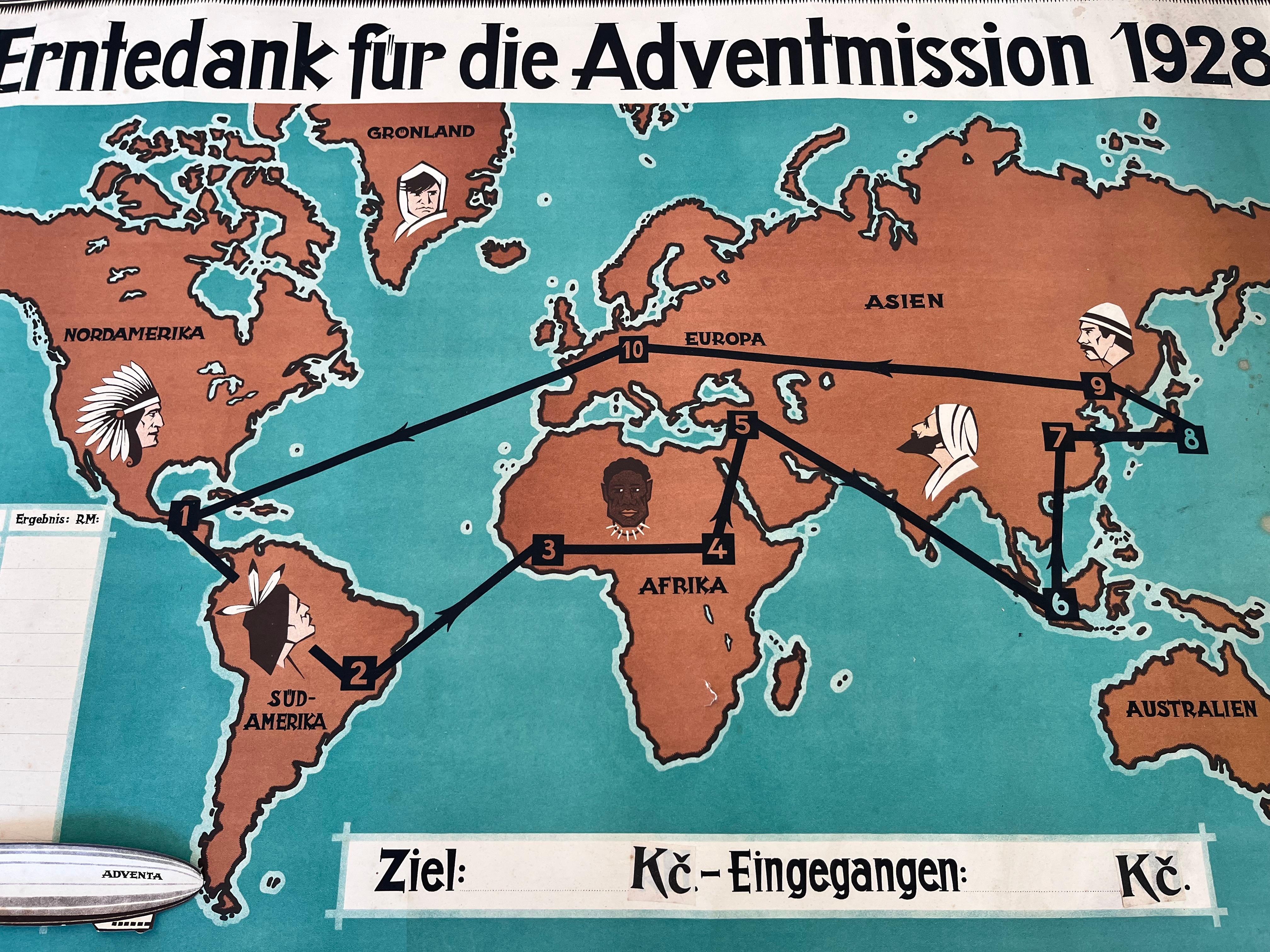 German RARE !!! Original german airship travel poster - 1930s For Sale