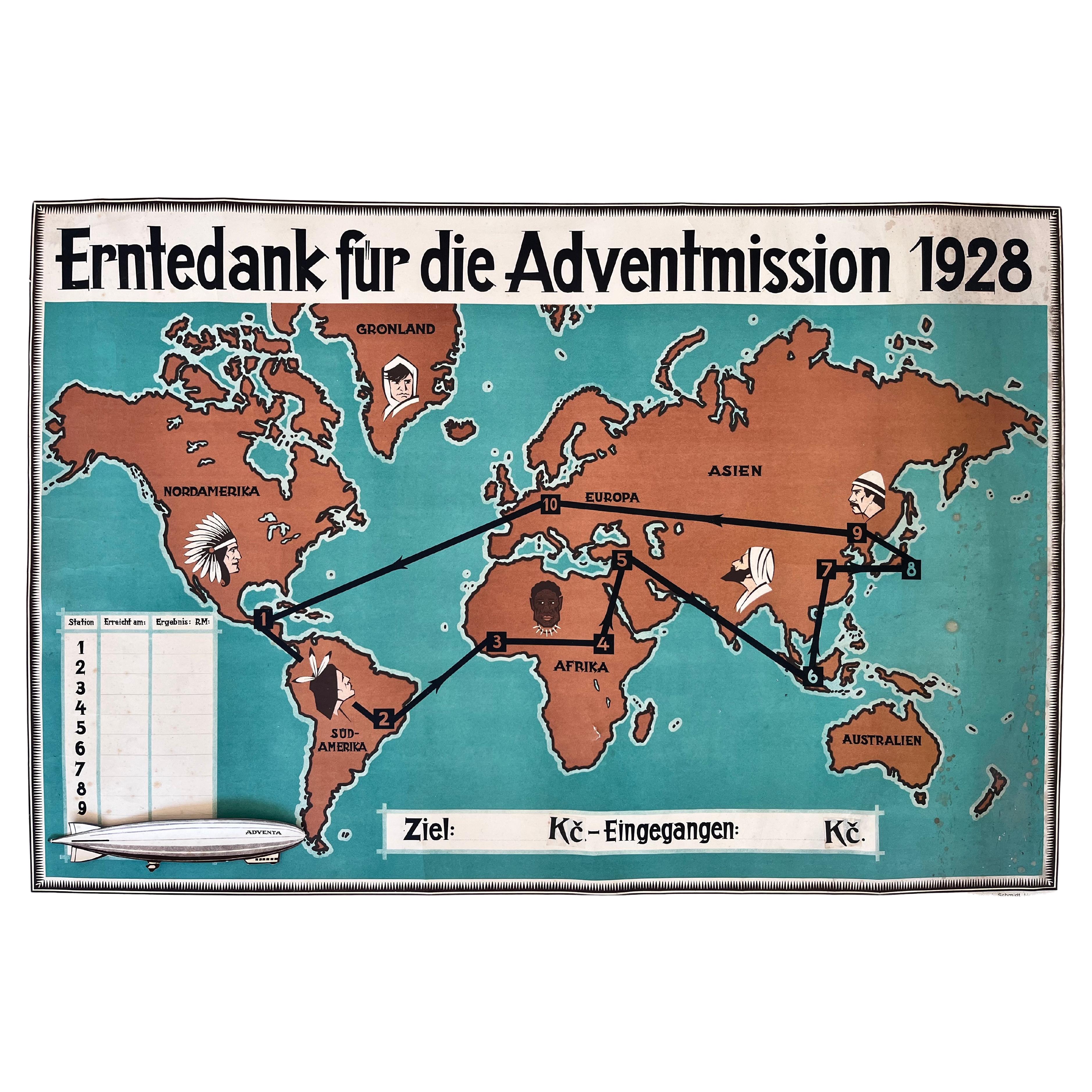 RARE !!! Original german airship travel poster - 1930s