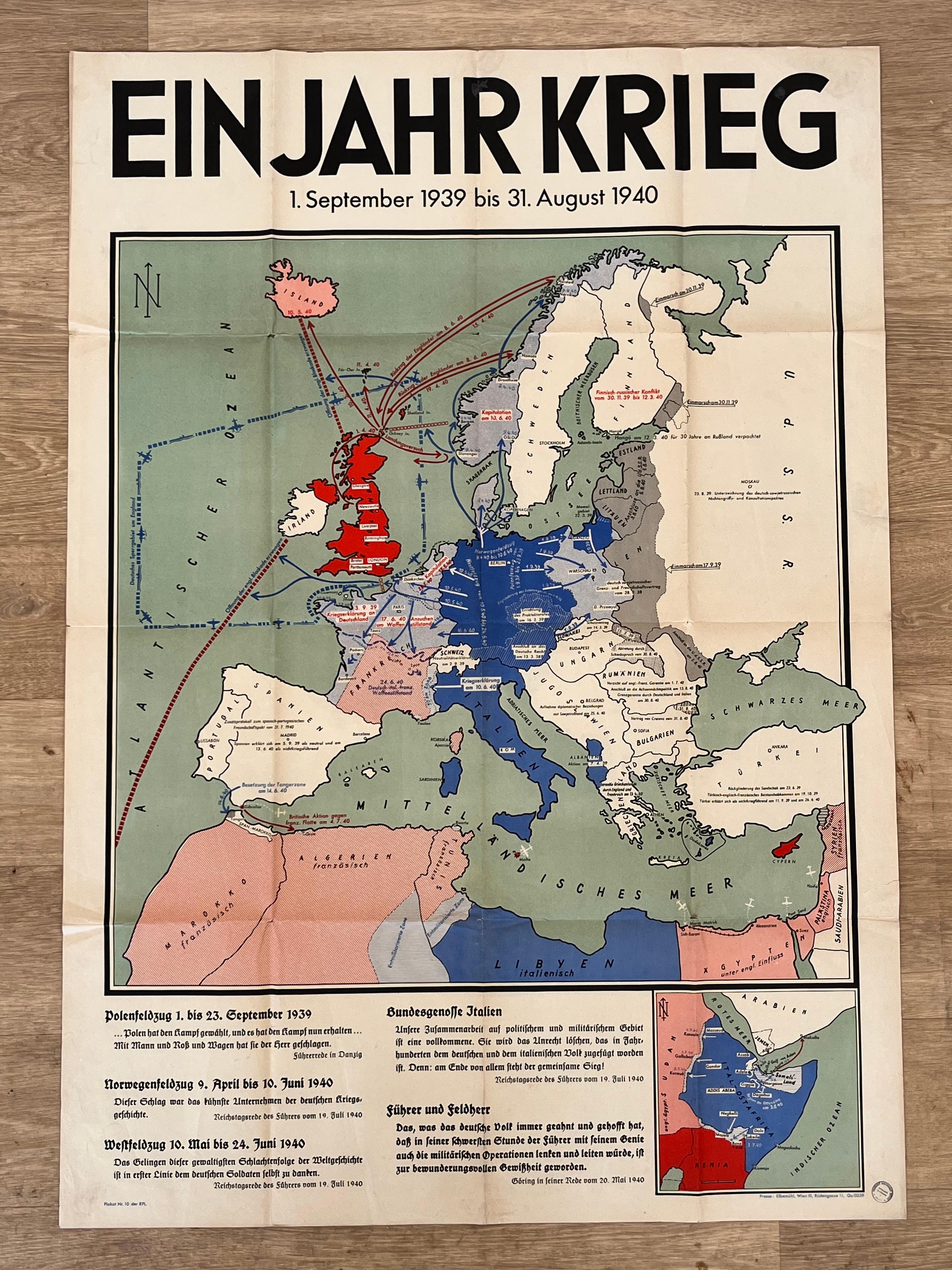 Art Deco RARE !!! Original german military second world war 2 - WWII poster - 1940 For Sale
