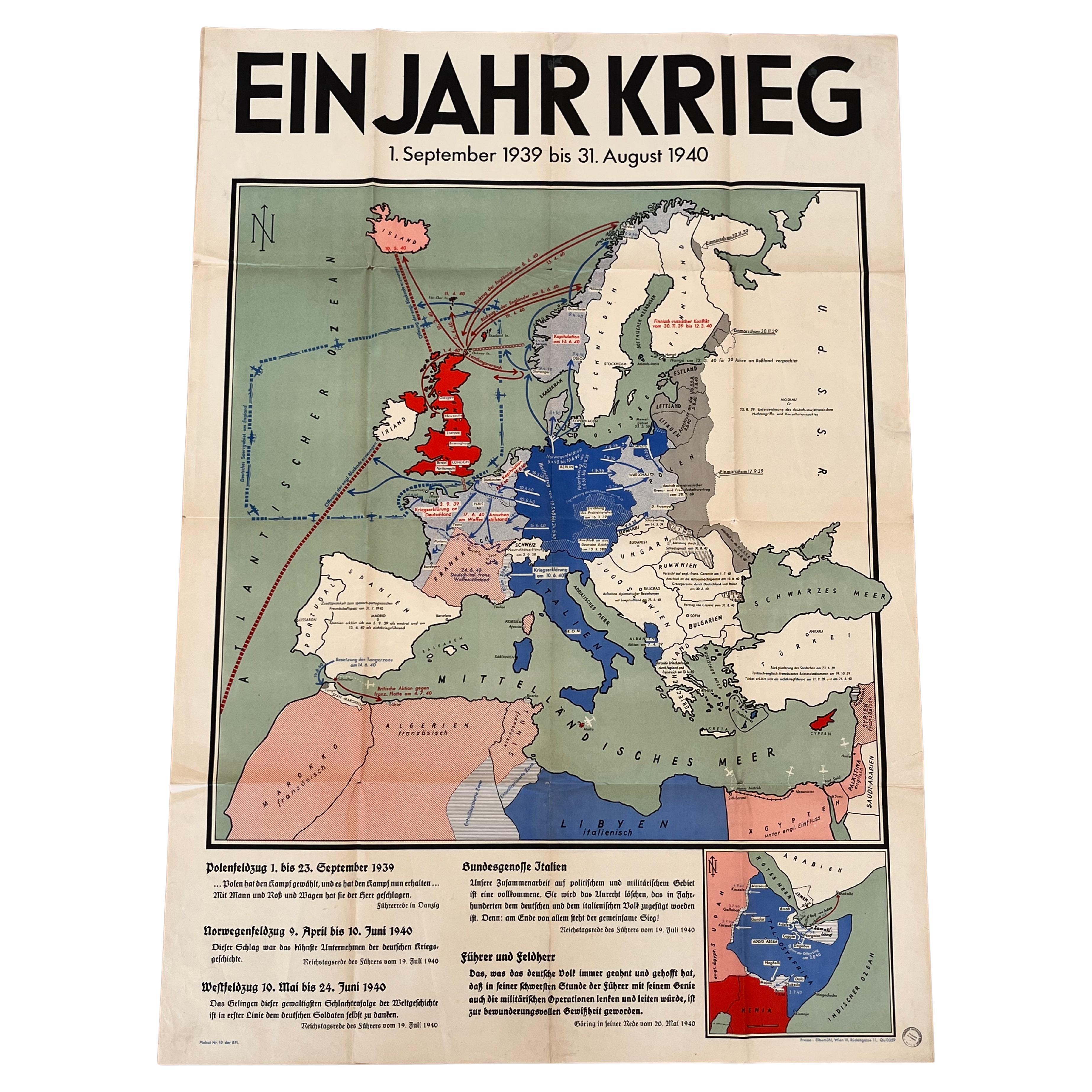 RARE !!! Original deutsches Militär Zweiter Weltkrieg 2 - WWII Poster - 1940