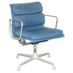 Used RARE ORIGINAL HERMAN MILLER BLUE LINEN EAMES EA217 SOFTPAD OFFICE SWIVEL CHAIr