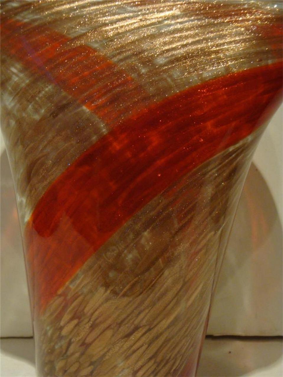 Women's or Men's Rare Original Italian Aureliano Toso Dino Martens Large Swirl Gold Red Vase For Sale