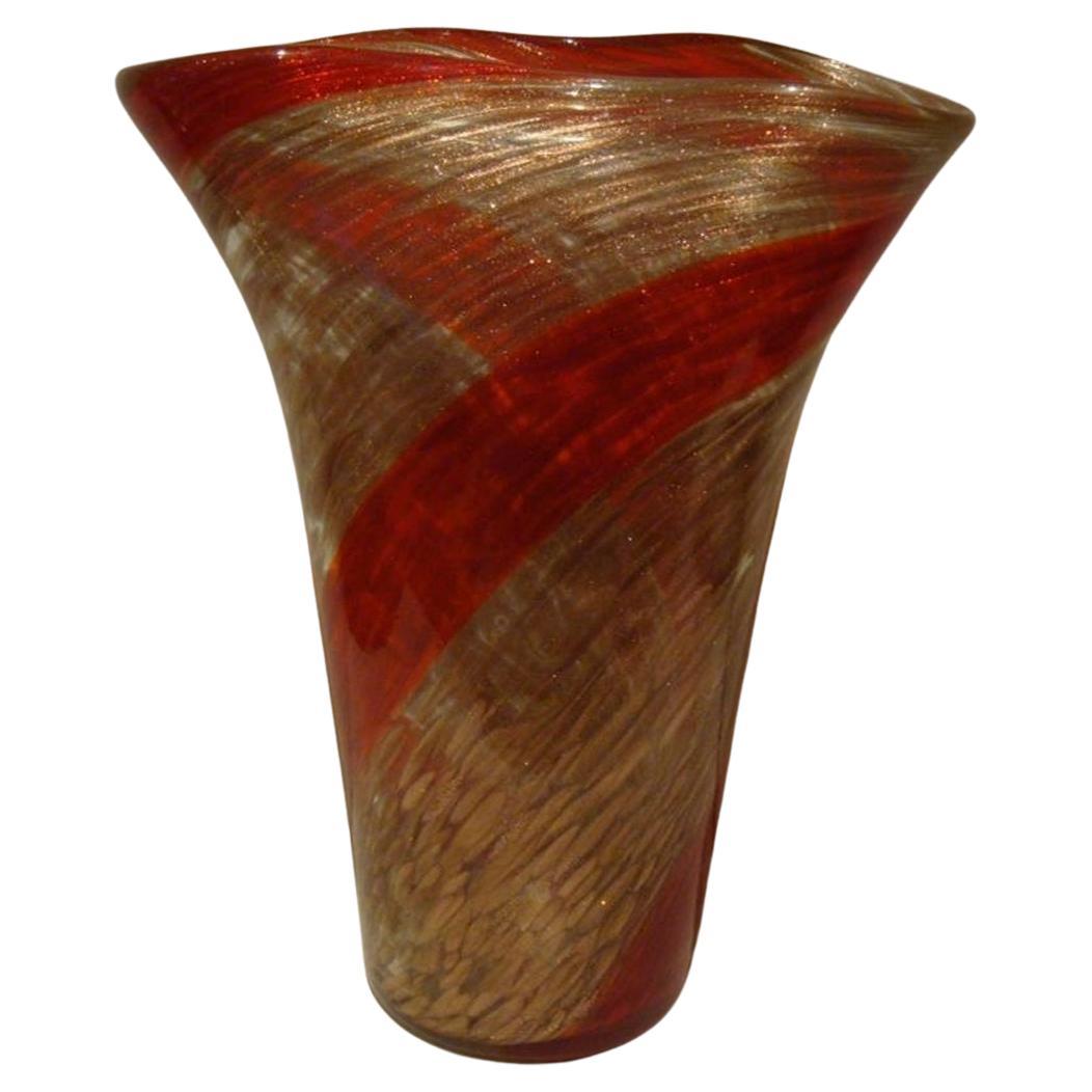 Seltene Original italienische Aureliano Toso Dino Martens Große Wirbel Gold Rot Vase im Angebot