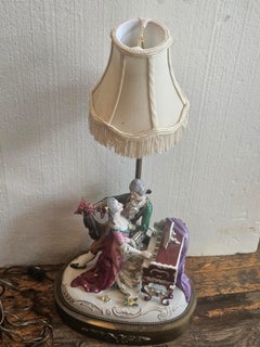 Rare Original Large Important Fancy 1920s Dresden Style Porcelain Lamp of Couple