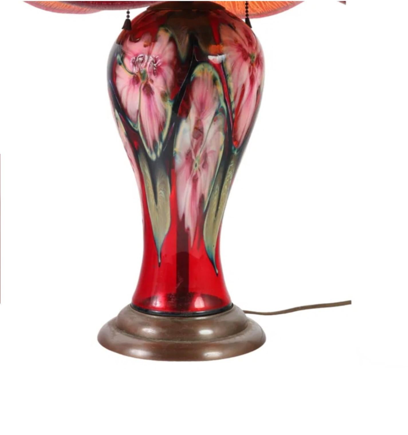 XX secolo Rara lampada da tavolo in vetro dipinto al contrario Charles Lotton $14, 750 in vendita