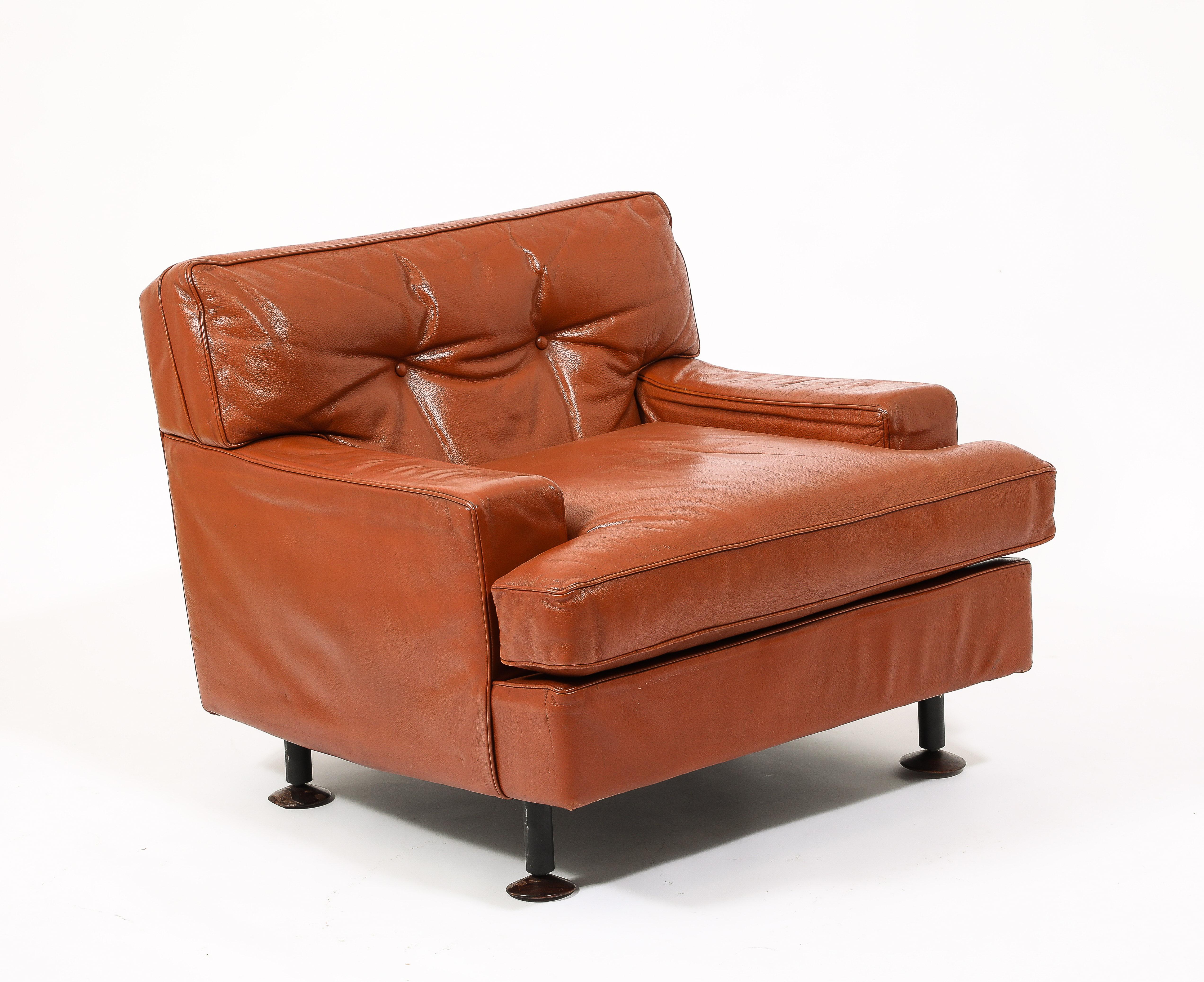 Rare Original Leather Armchair & Ottoman by Marco Zanuso, Italy 1960's For Sale 4
