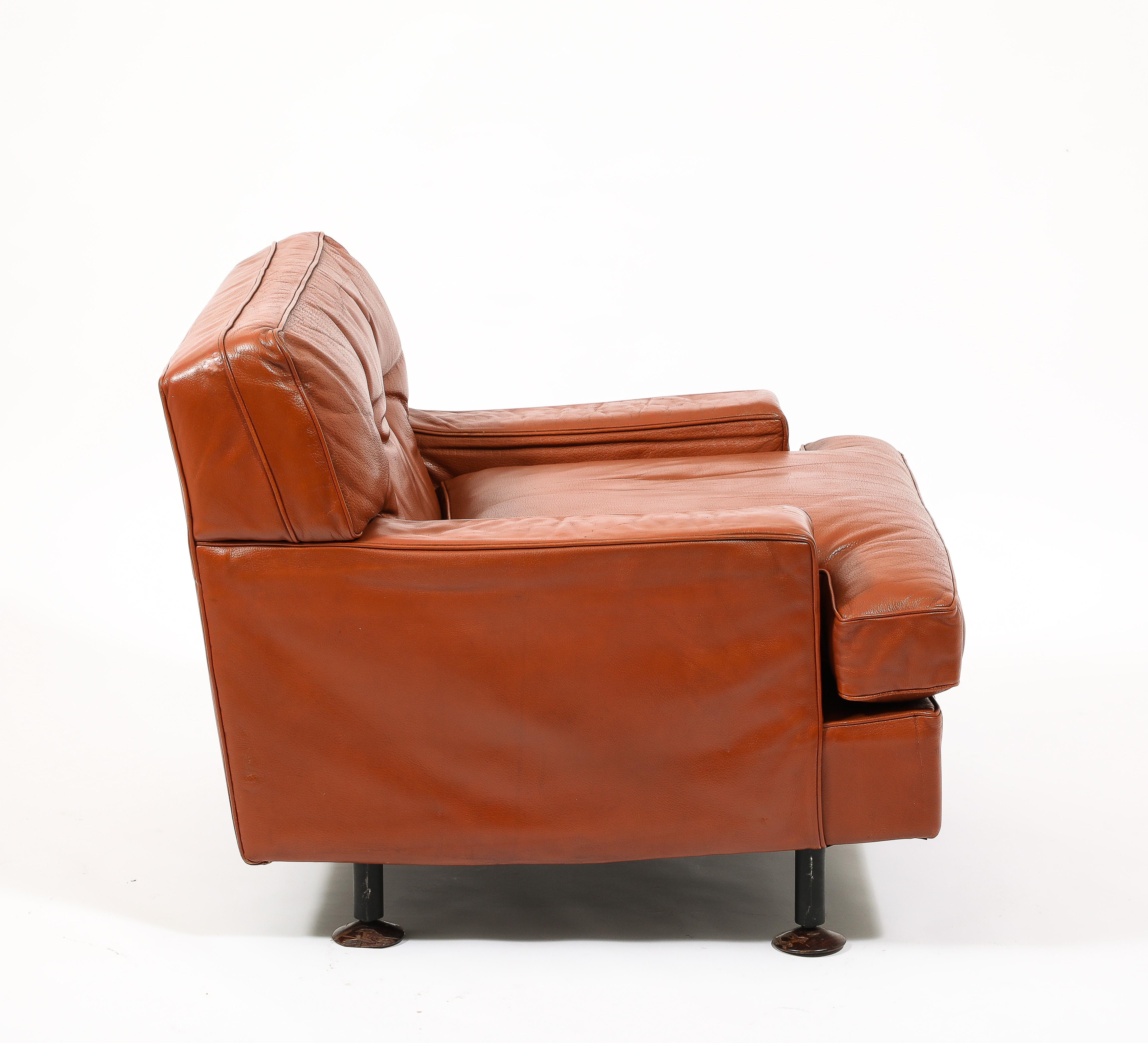 Rare Original Leather Armchair & Ottoman by Marco Zanuso, Italy 1960's For Sale 5
