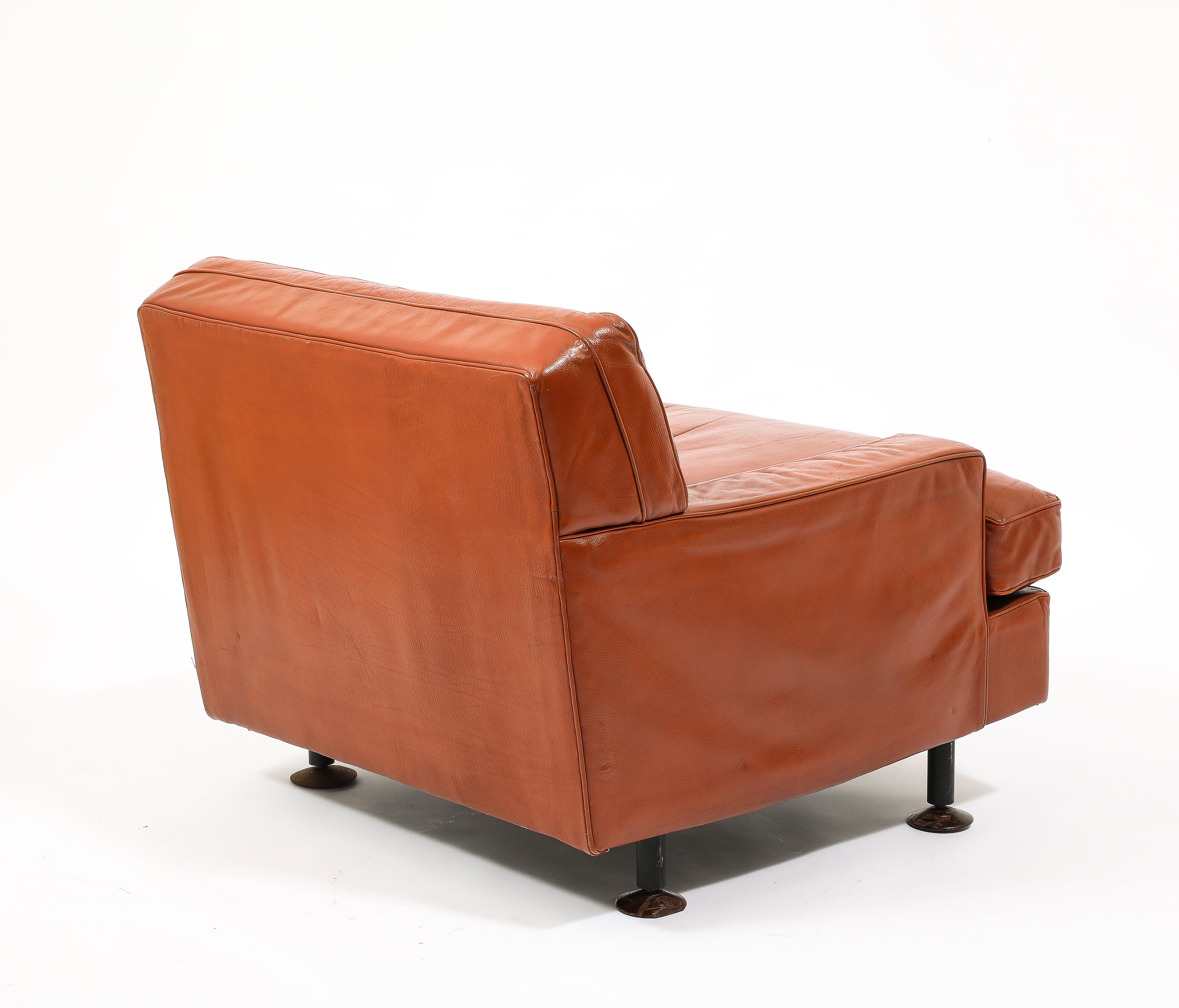 Rare Original Leather Armchair & Ottoman by Marco Zanuso, Italy 1960's For Sale 6