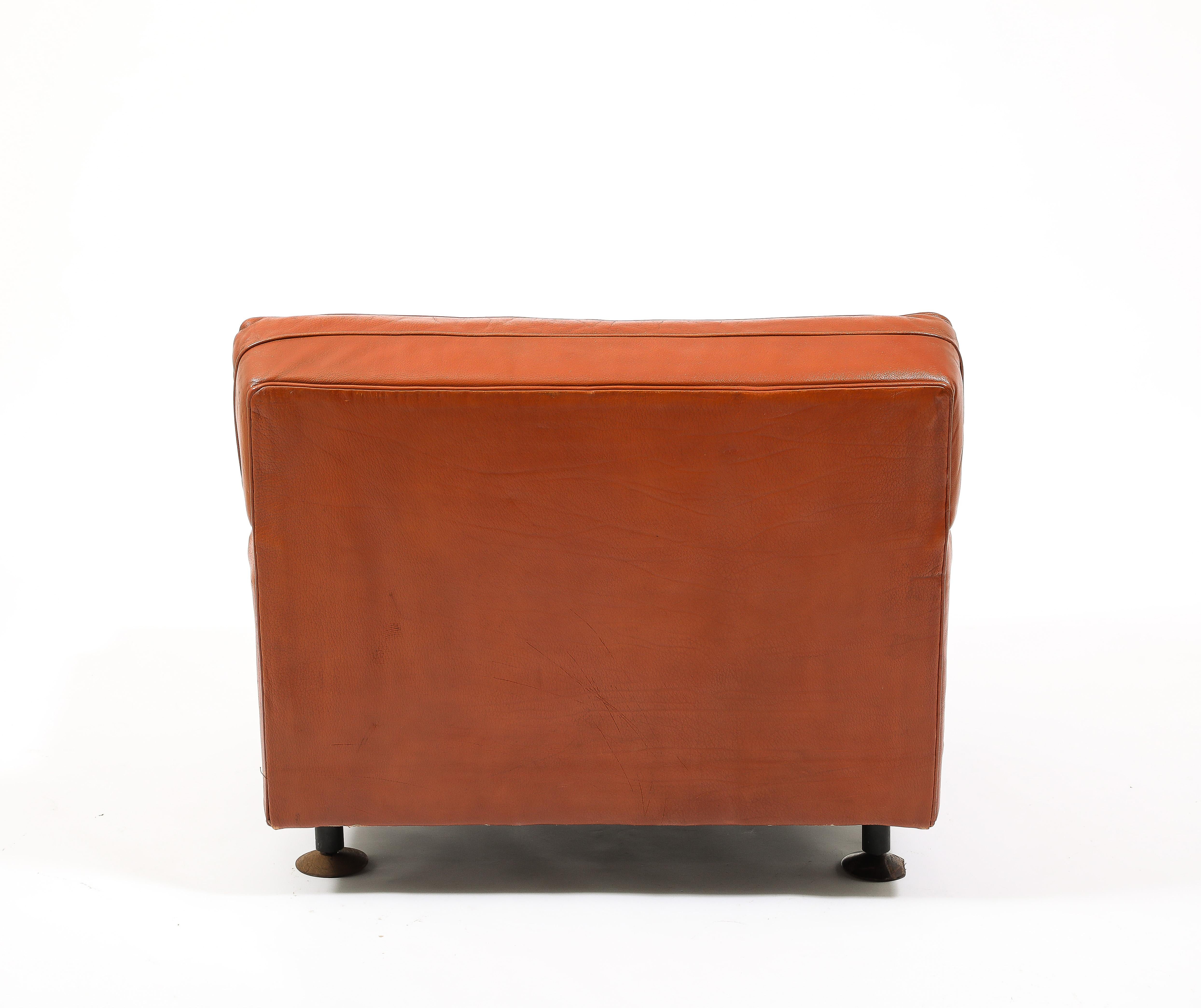 Rare Original Leather Armchair & Ottoman by Marco Zanuso, Italy 1960's For Sale 7