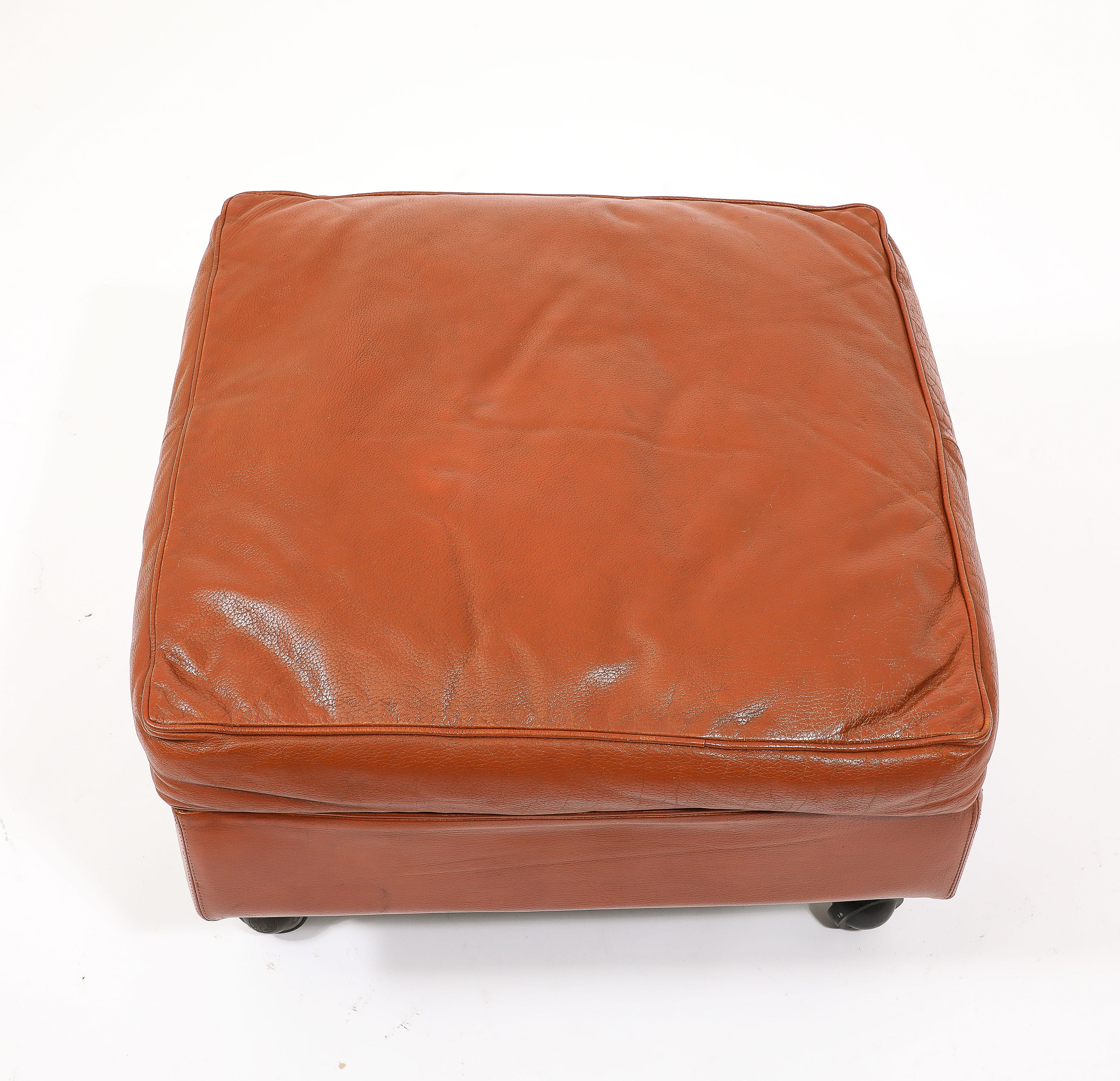 Rare Original Leather Armchair & Ottoman by Marco Zanuso, Italy 1960's For Sale 11